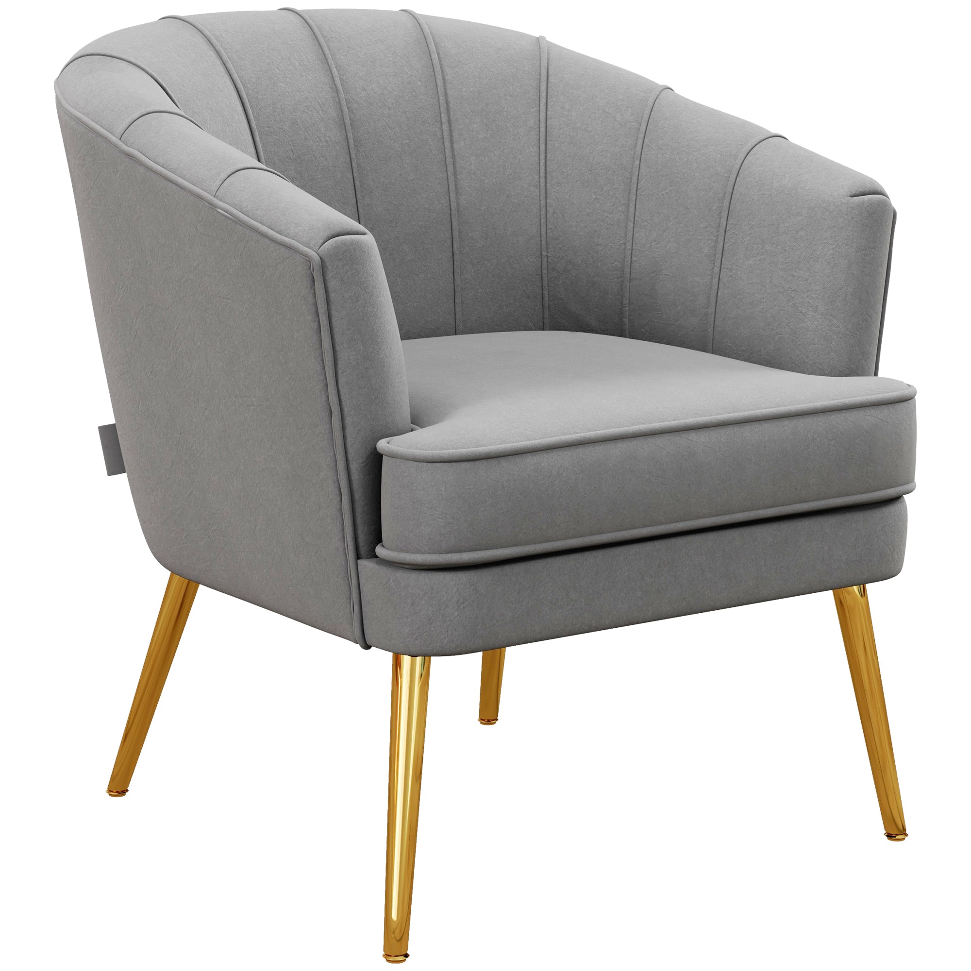 HOMCOM Fabric Accent Chair, Velvet Armchair, Modern Living Room Chair with Gold Metal Legs and Thick Padding for Bedroom, Grey