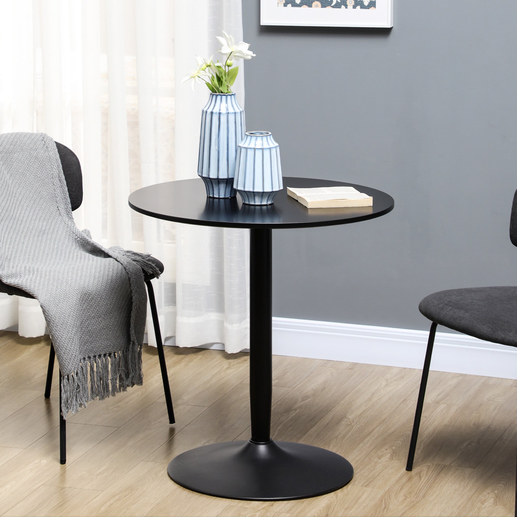 HOMCOM Round Dining Table, Modern Kitchen Table with Steel Base, Non-slip Foot Pad for Living Room, Dining Room, Black
