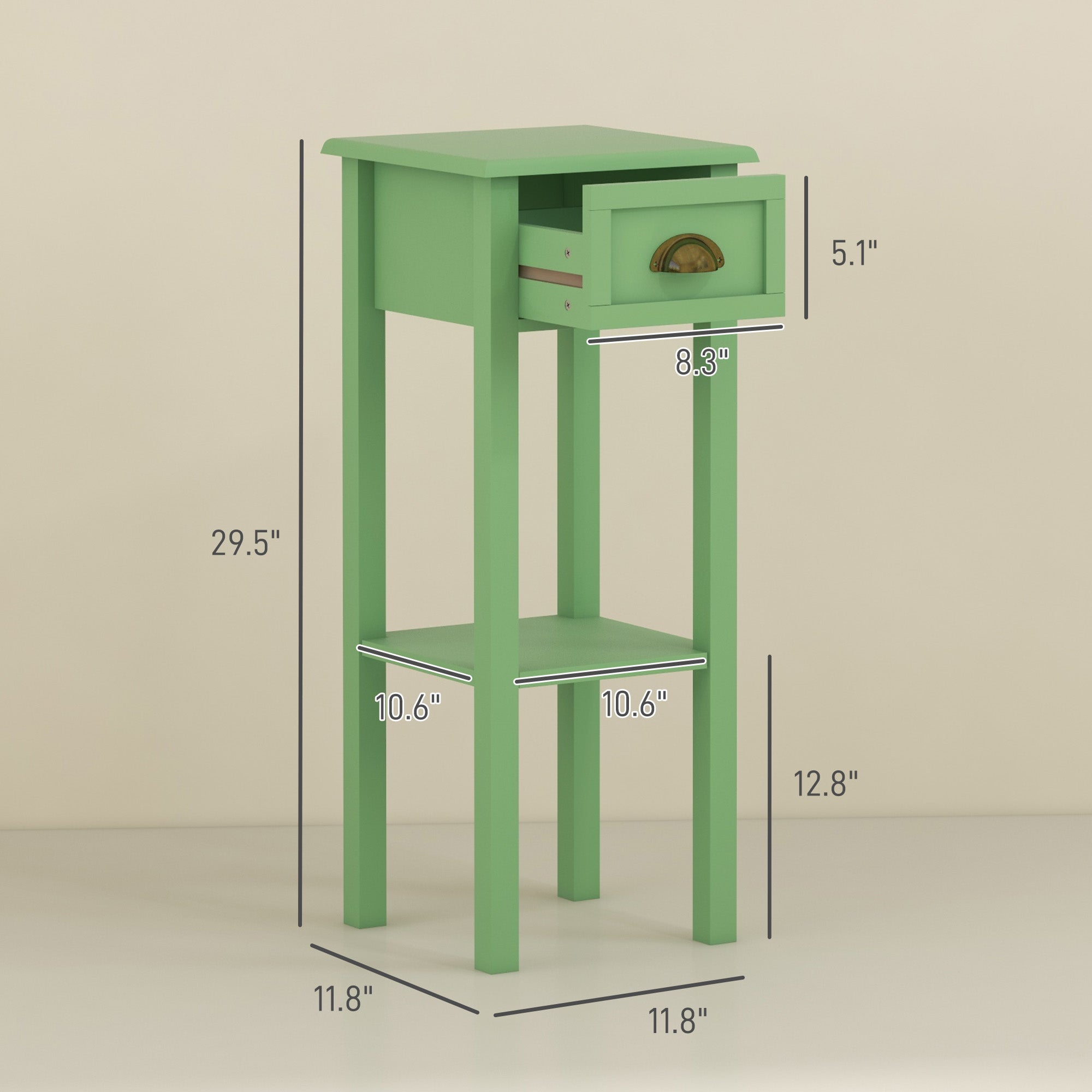 2 Tier Side Table with Drawer and Shelf End Table for Living Room and Hallway Green