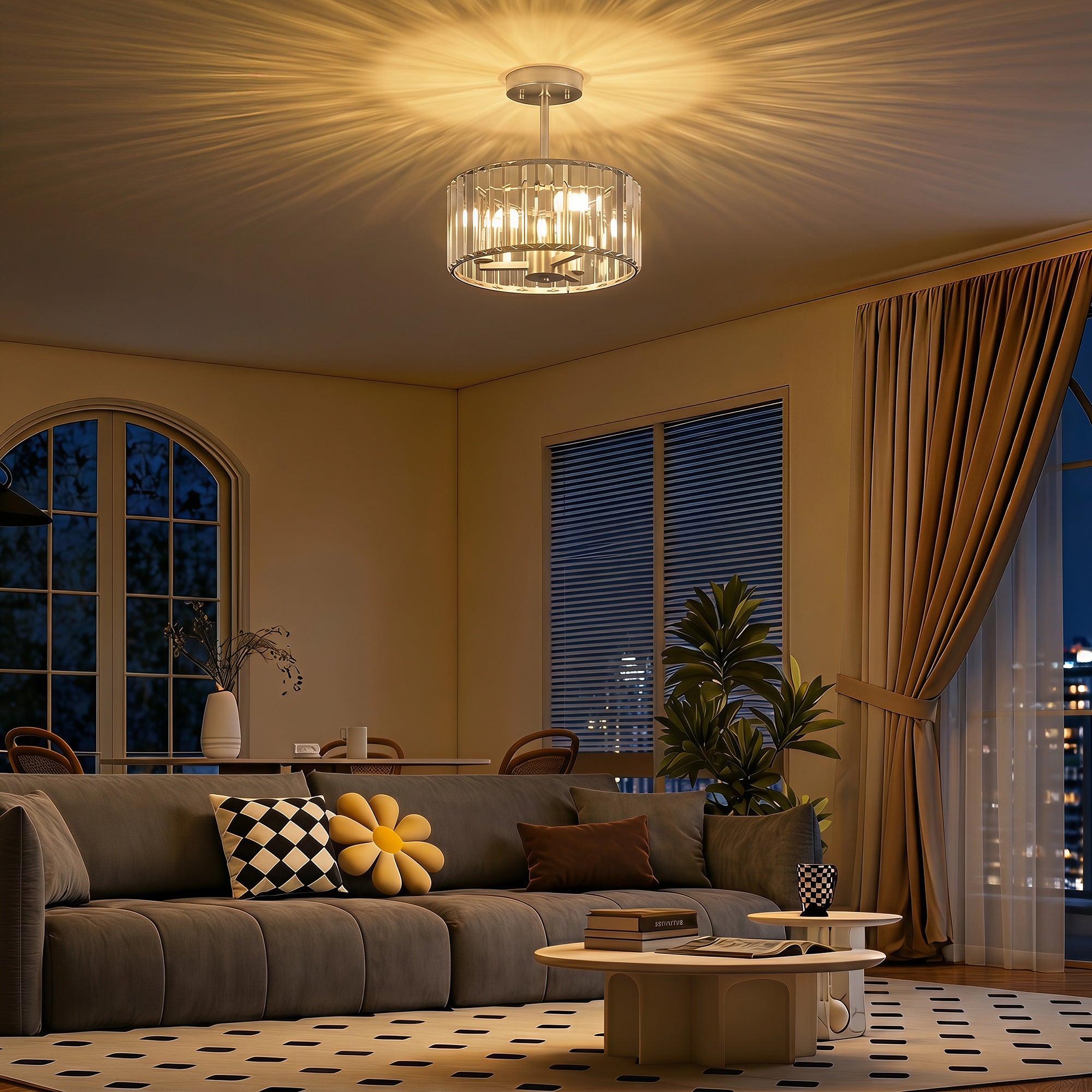 Crystal Ceiling Light Fixture, Semi Flush Mount Modern Crystal Chandelier Ceiling Light for Living Room, Bedroom, Hallway, Dining Room, E14 Base 3-Lights, Bulbs Not Included, Silver Tone