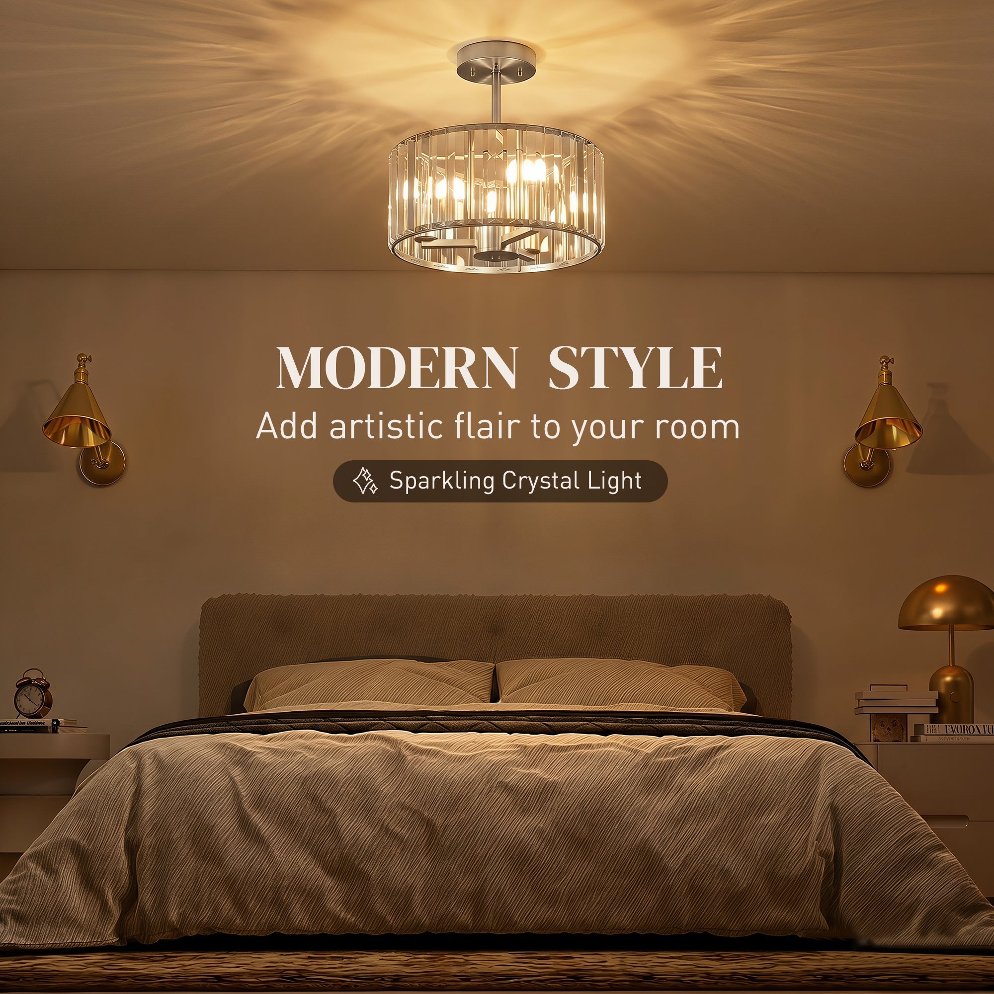 Crystal Ceiling Light Fixture, Semi Flush Mount Modern Crystal Chandelier Ceiling Light for Living Room, Bedroom, Hallway, Dining Room, E14 Base 3-Lights, Bulbs Not Included, Silver Tone