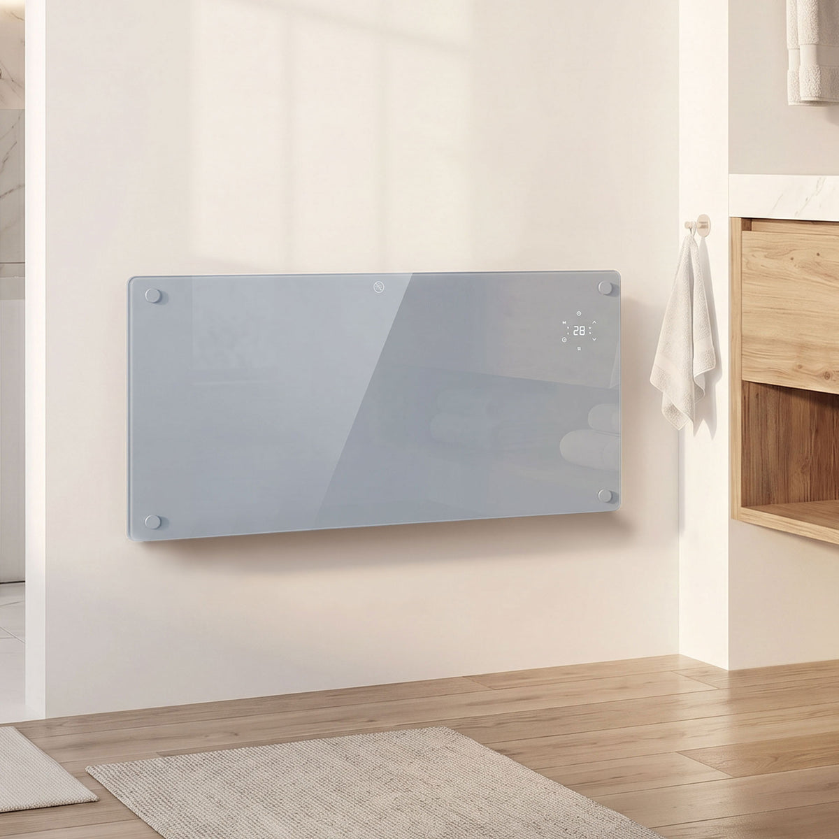2000W Smart Glass Panel Heater Wall Mounted & Freestanding, Wifi Enabled, Works With Alexa & Google Home, Electric Heater with Weekly Timer, Open Window & Anti-Frost Mode, Thermostat, Grey