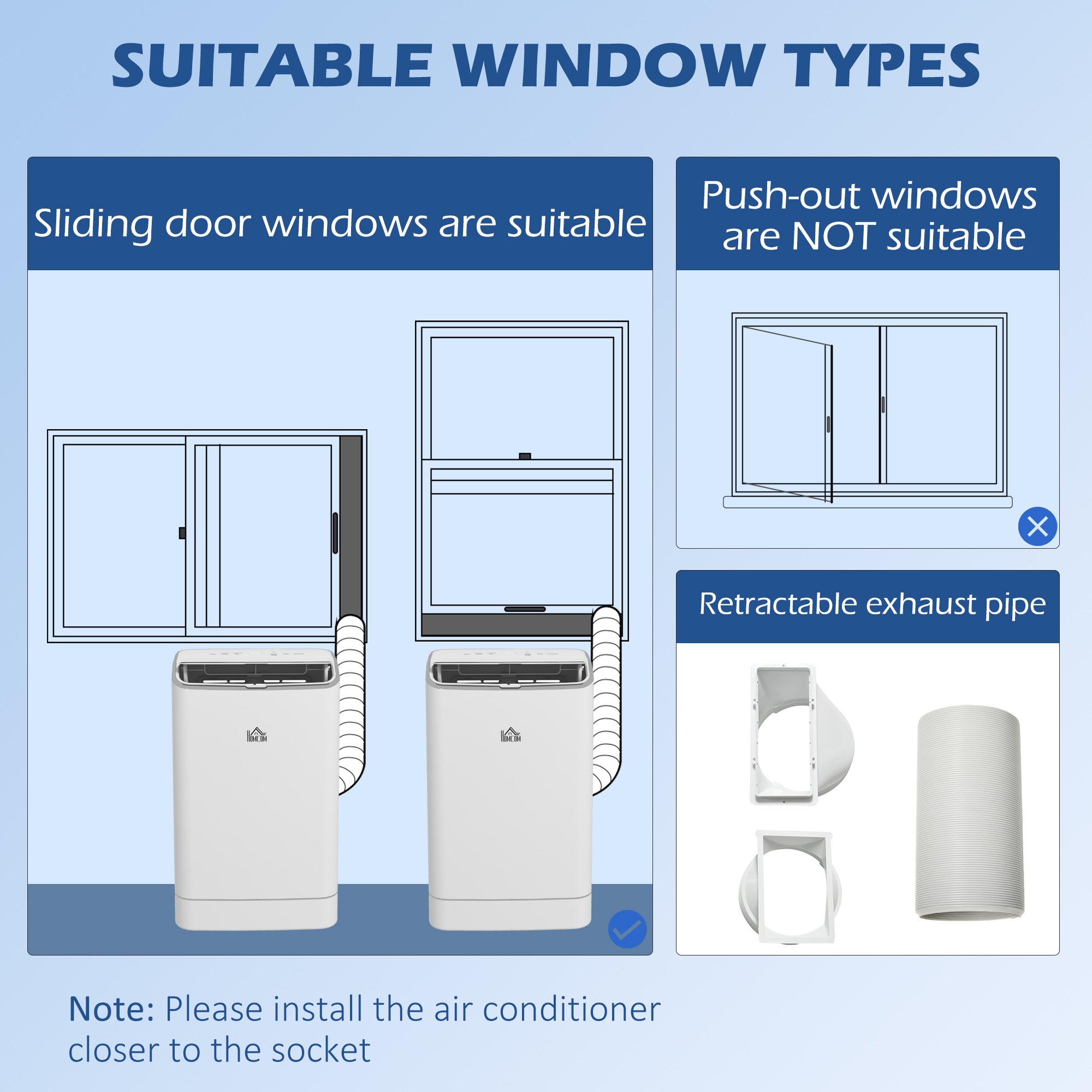 HOMCOM 14000 BTU Portable Air Conditioner, Smart Home WiFi Compatible, 4 in 1 Dehumidifier Cooler Fan, with Sleep Mode, Remote, 24H Timer, Window Venting Kit, A Energy Efficiency, 35m², White