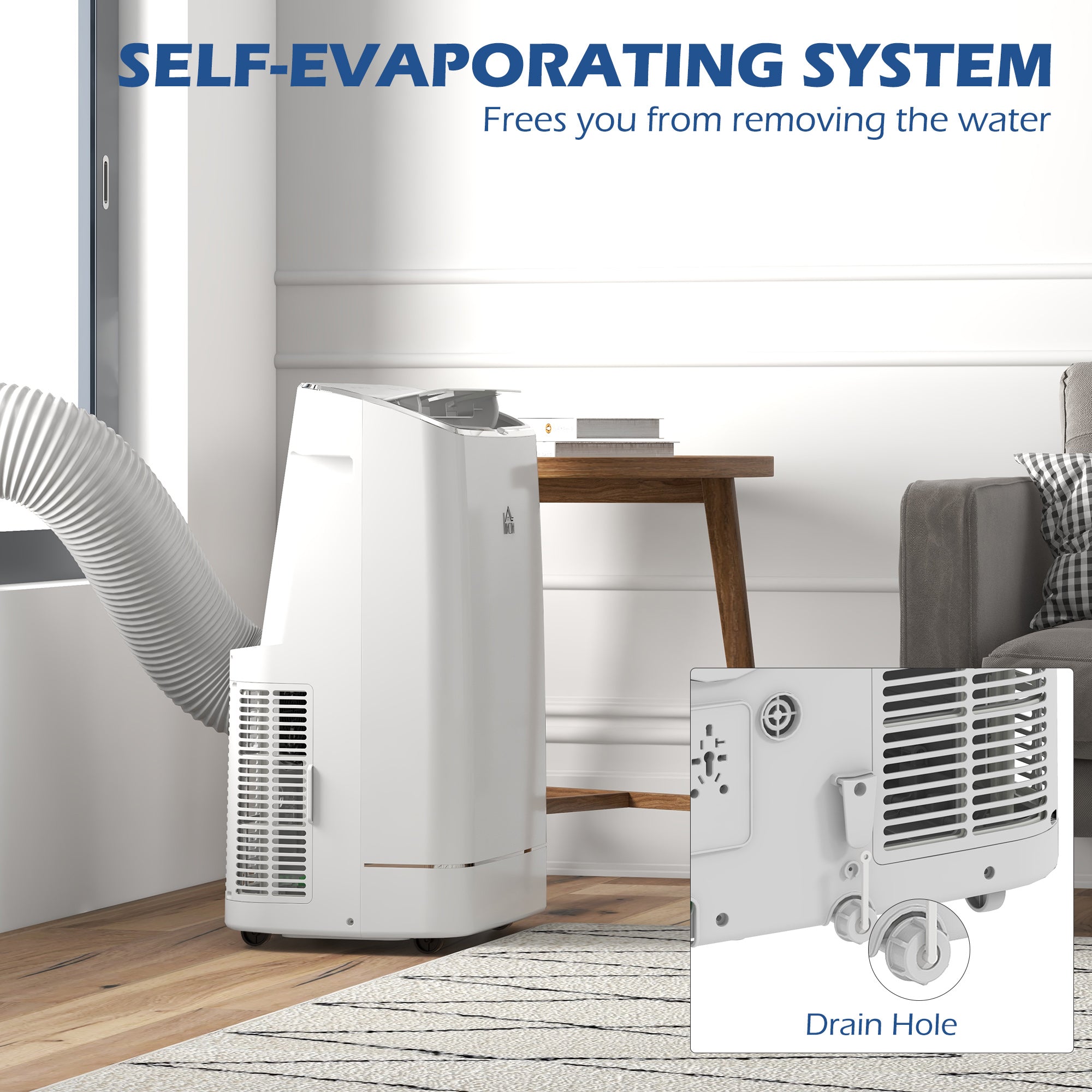 HOMCOM 14000 BTU Portable Air Conditioner, Smart Home WiFi Compatible, 4 in 1 Dehumidifier Cooler Fan, with Sleep Mode, Remote, 24H Timer, Window Venting Kit, A Energy Efficiency, 35m², White