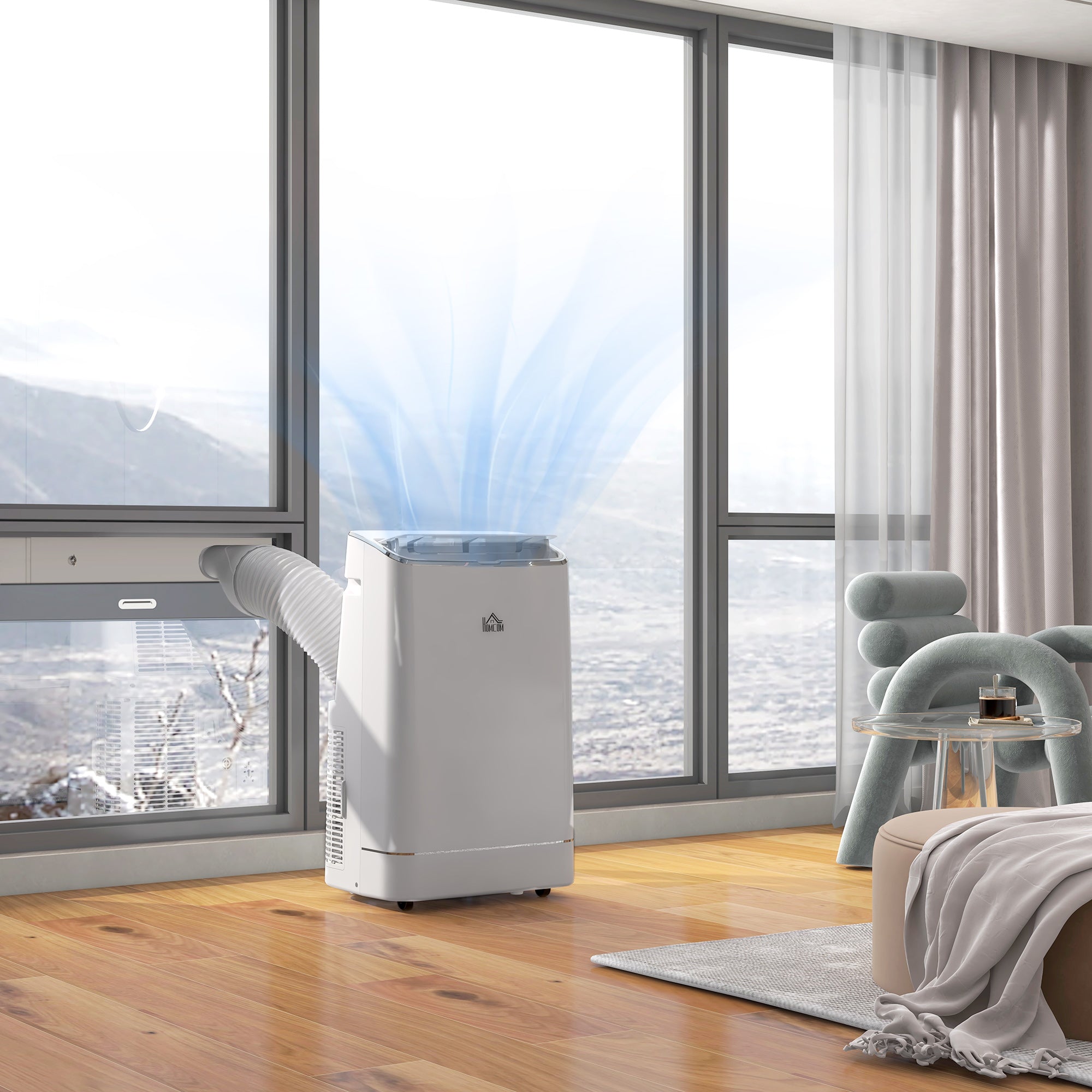 HOMCOM 14000 BTU Portable Air Conditioner, Smart Home WiFi Compatible, 4 in 1 Dehumidifier Cooler Fan, with Sleep Mode, Remote, 24H Timer, Window Venting Kit, A Energy Efficiency, 35m², White