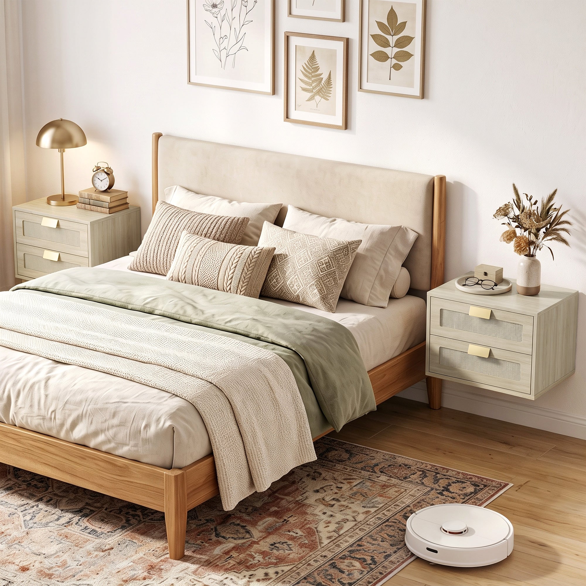 Modern Floating Nightstands Set of 2, Wall Mounted Bedside Tables with 2 Drawers, Bedside Cabinet for Bedroom Living Room, Oak