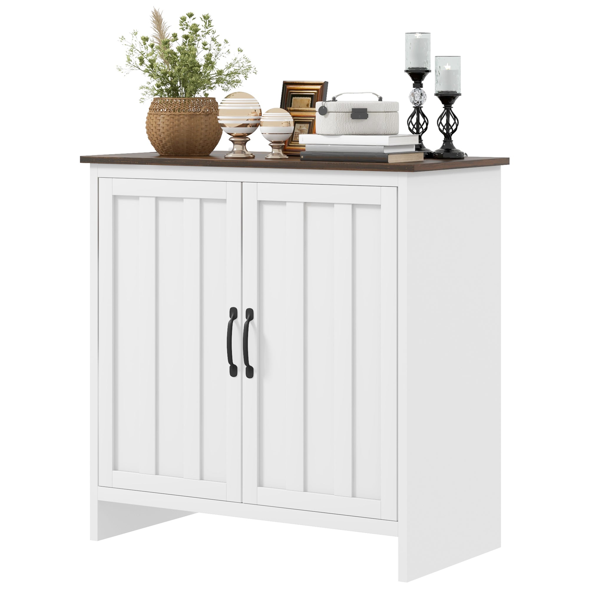 HOMCOM Modern Floor Storage Cabinet, Sideboard Buffet Cabinet with Beadboard Doors and Adjustable Shelf, Accent Cabinet, White