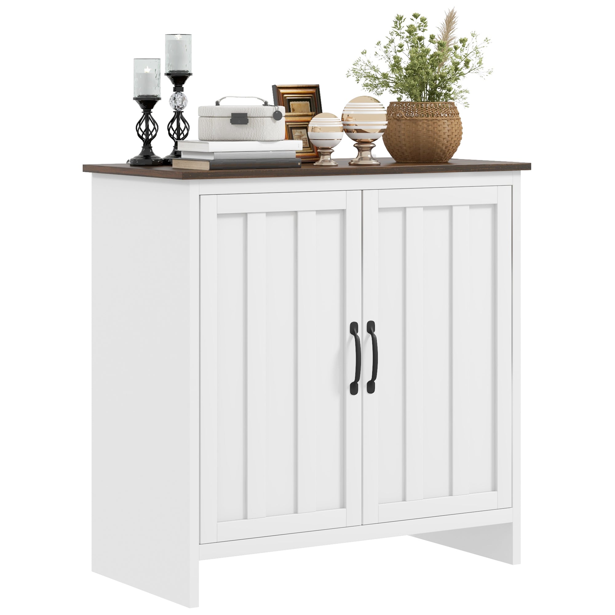 HOMCOM Modern Floor Storage Cabinet, Sideboard Buffet Cabinet with Beadboard Doors and Adjustable Shelf, Accent Cabinet, White