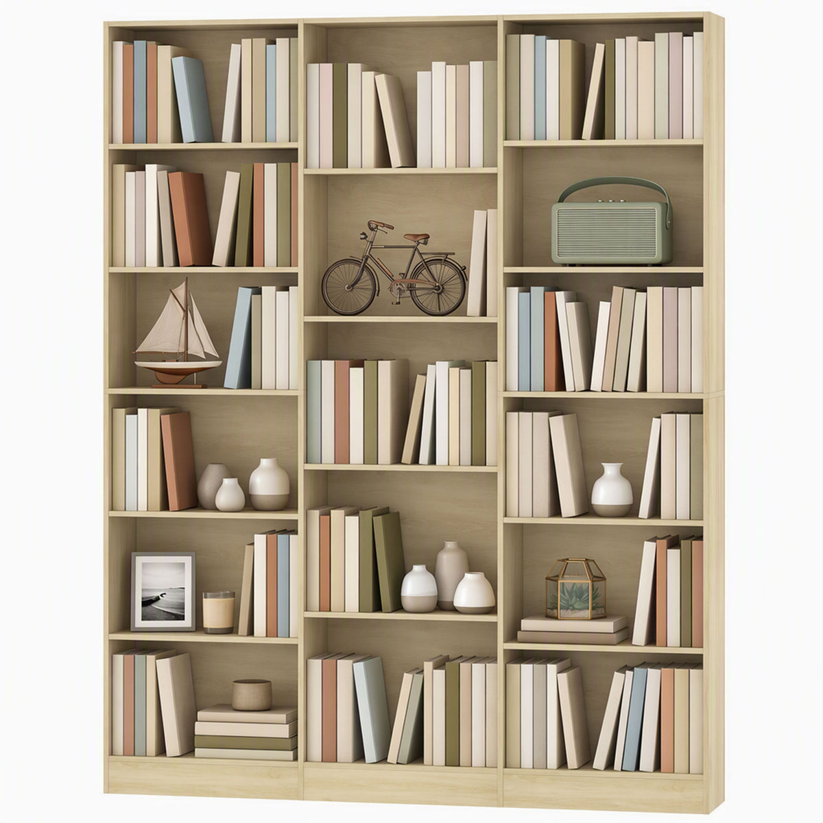 Bookcase with 17 Compartments, 6-Tier Tall Bookshelf with 17 Cubes, Adjustable Shelves, Freestanding Shelving Unit Display Shelf for Home Office, Living Room, 149 x 23.6 x 188 cm, Oak