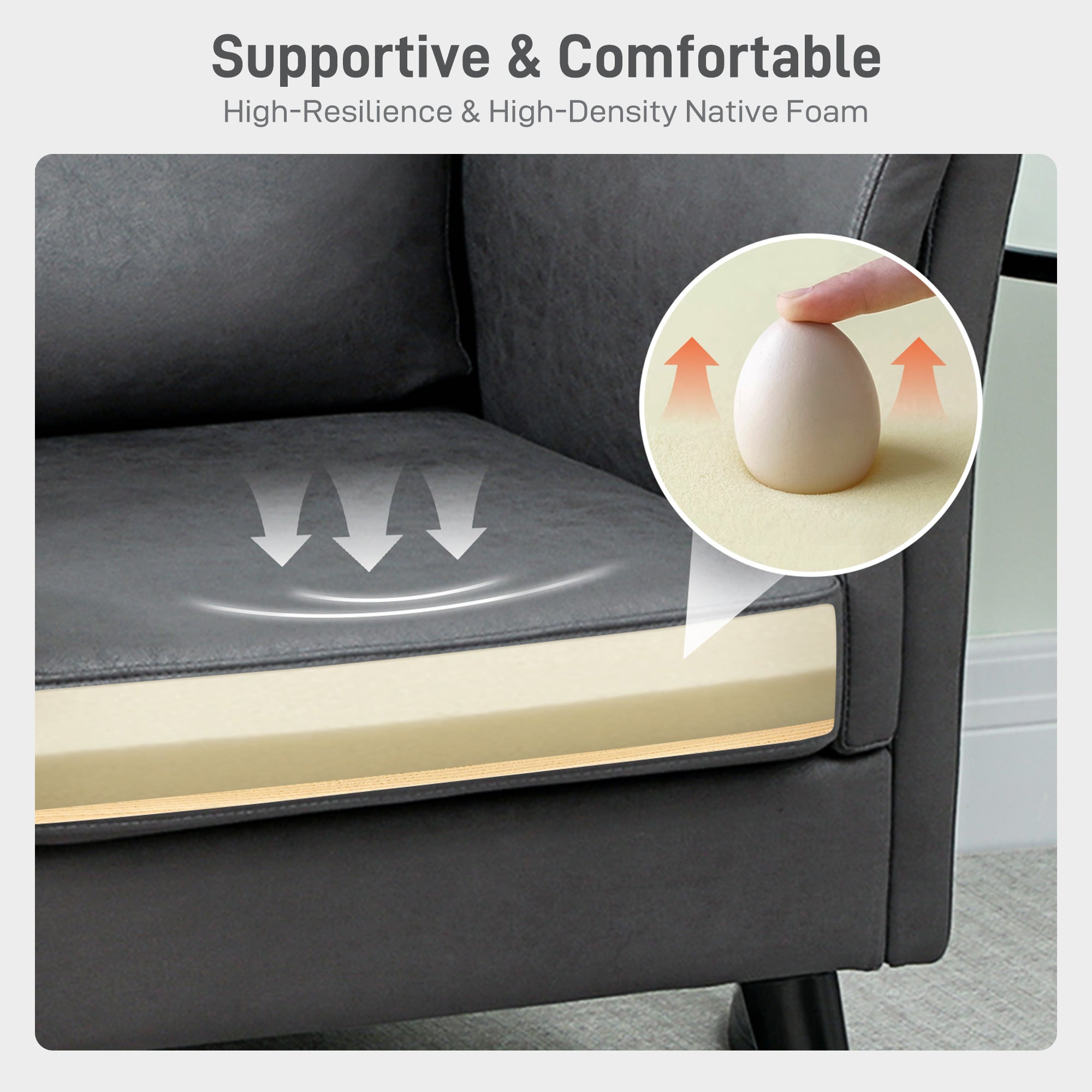 2 Seater Sofa, Modern Small Sofa with Thicken Cushion, High-Resilience Foam, Rubber Wood Legs, Leathaire Upholstered Loveseat Settee for Living Room, Bedroom, Home Office, Grey
