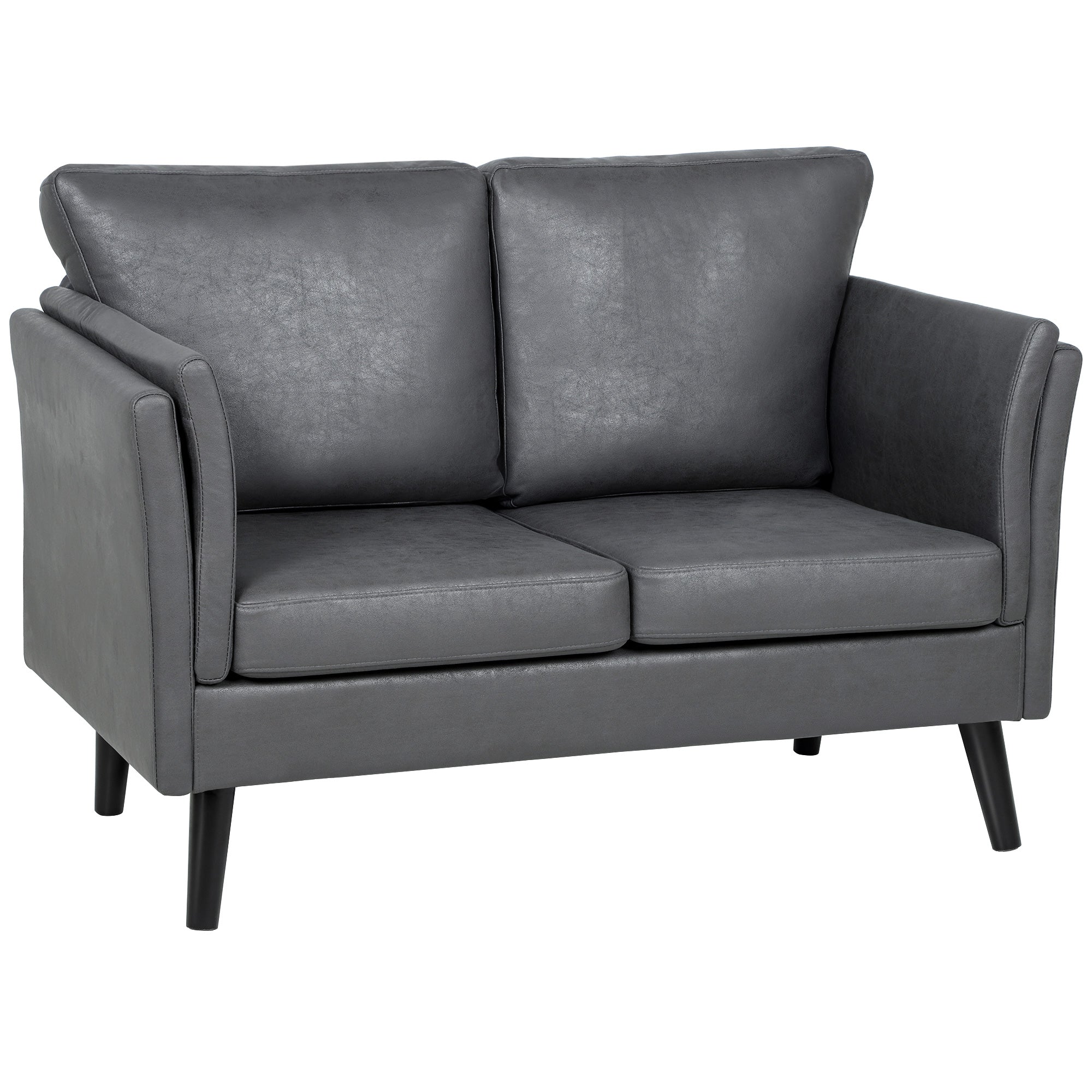 2 Seater Sofa, Modern Small Sofa with Thicken Cushion, High-Resilience Foam, Rubber Wood Legs, Leathaire Upholstered Loveseat Settee for Living Room, Bedroom, Home Office, Grey