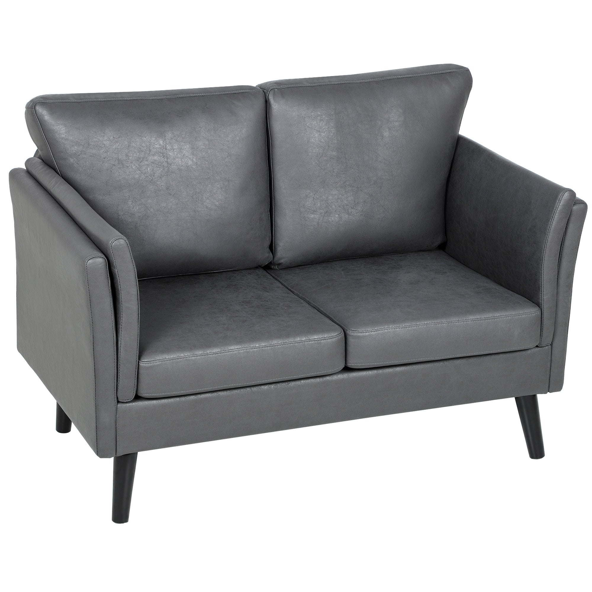 2 Seater Sofa, Modern Small Sofa with Thicken Cushion, High-Resilience Foam, Rubber Wood Legs, Leathaire Upholstered Loveseat Settee for Living Room, Bedroom, Home Office, Grey