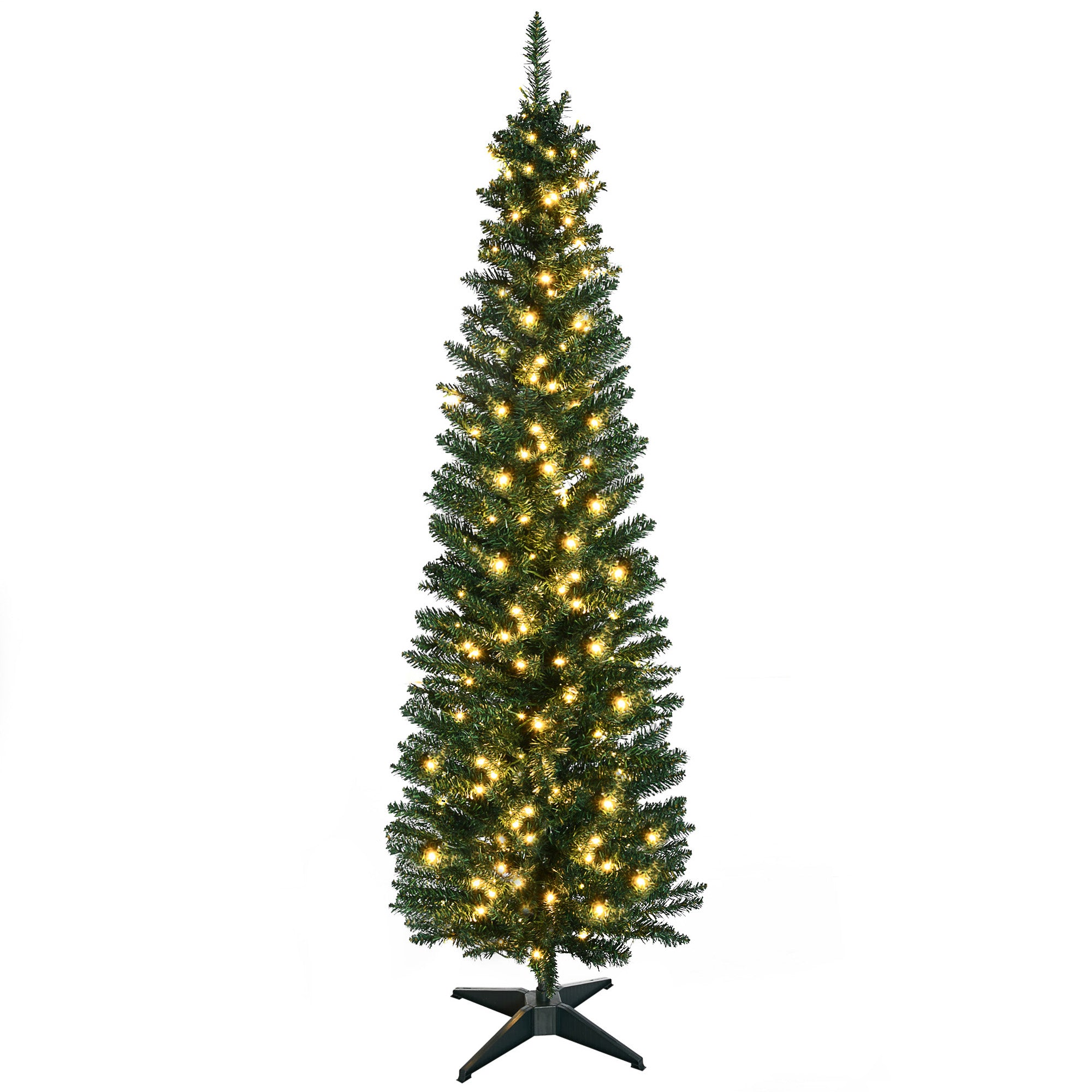 6' Pre lit Pencil Artificial Christmas Tree with LED Lights and Branch Tips