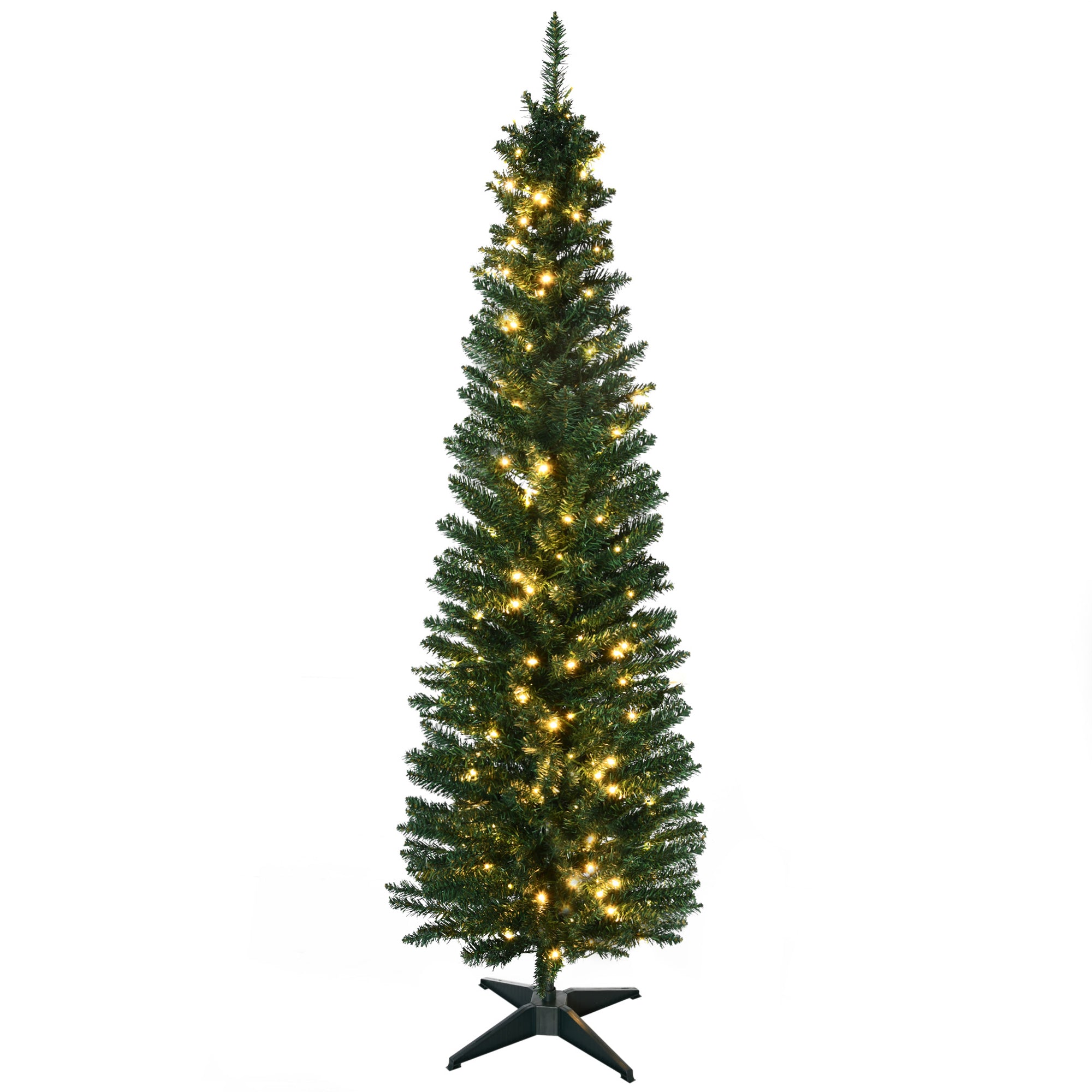 HOMCOM 6ft Pre-Lit Noble Fir Slim Artificial Christmas Tree with 390 Branch Tips and 200 LED Lights, Green