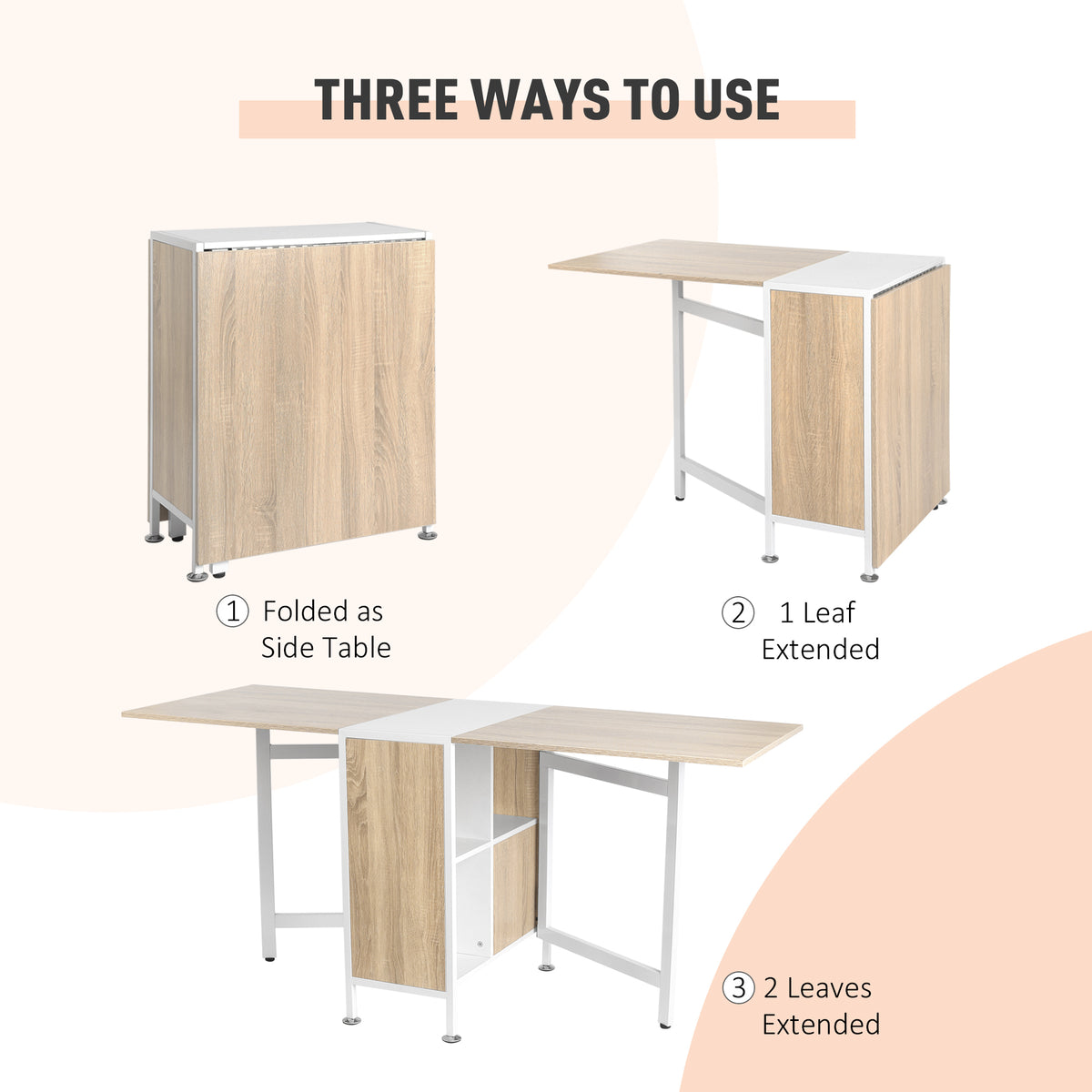 Drop Leaf Dining Table With Storage Drawer And Shelves HOMCOM Folding ...