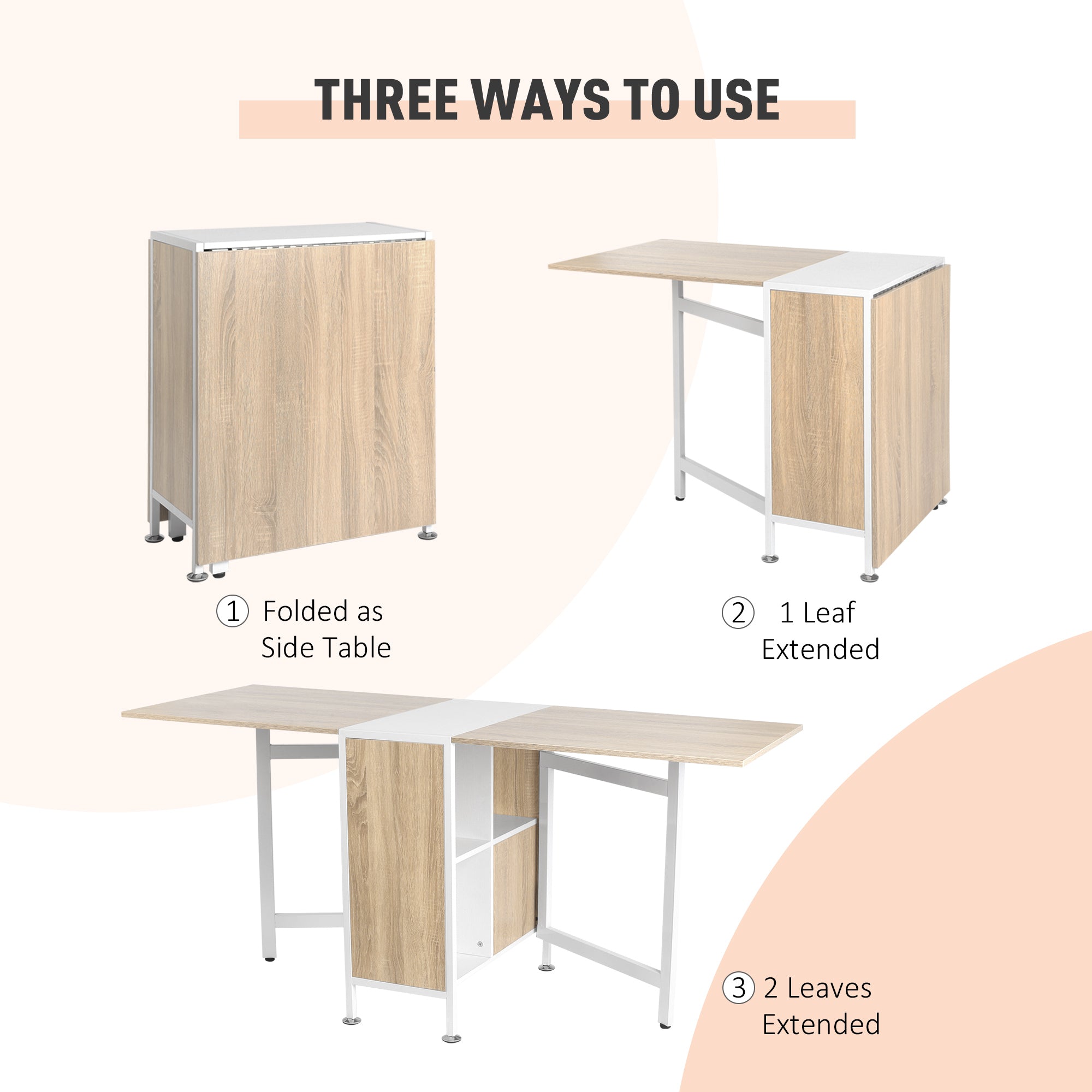 HOMCOM Folding Dining Table Multi-use Drop Leaf Table with Storage Shelves Space Saving Design Oak