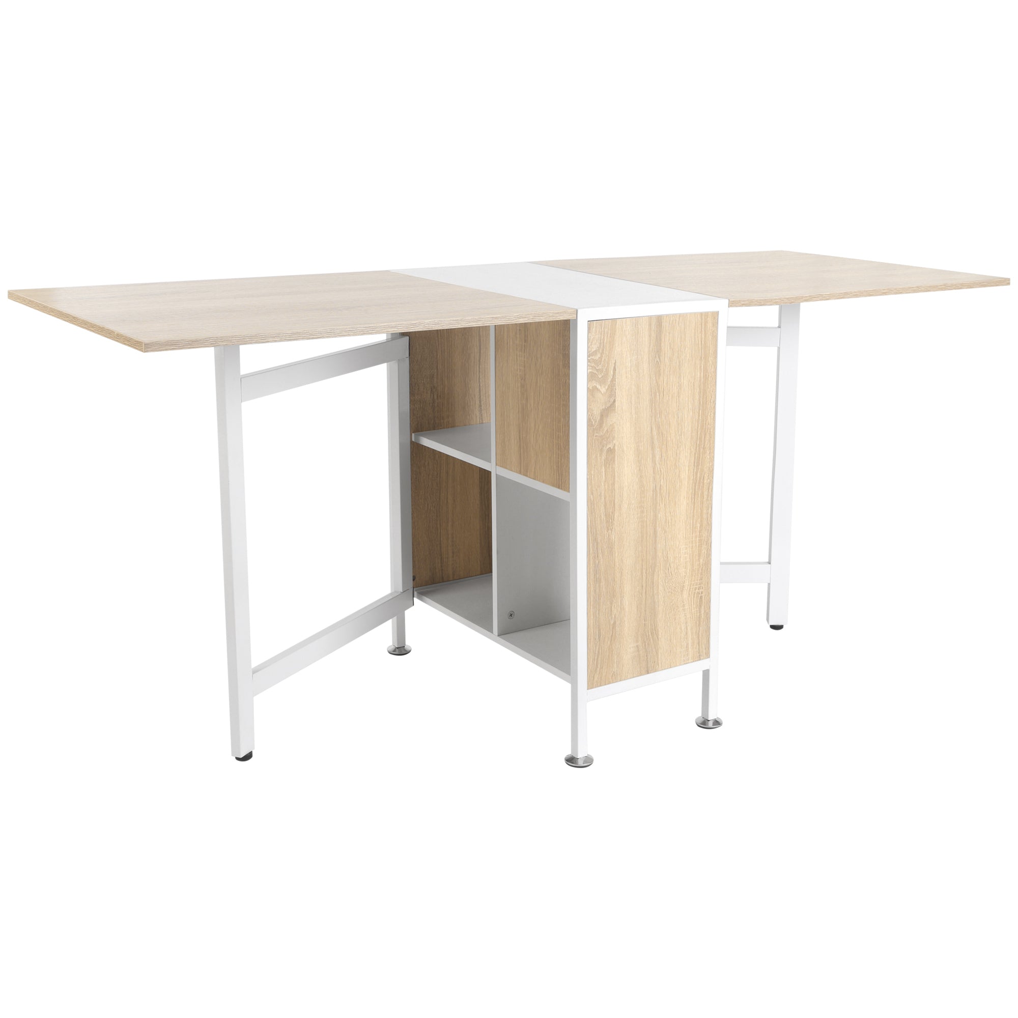 HOMCOM Folding Dining Table Multi-use Drop Leaf Table with Storage Shelves Space Saving Design Oak