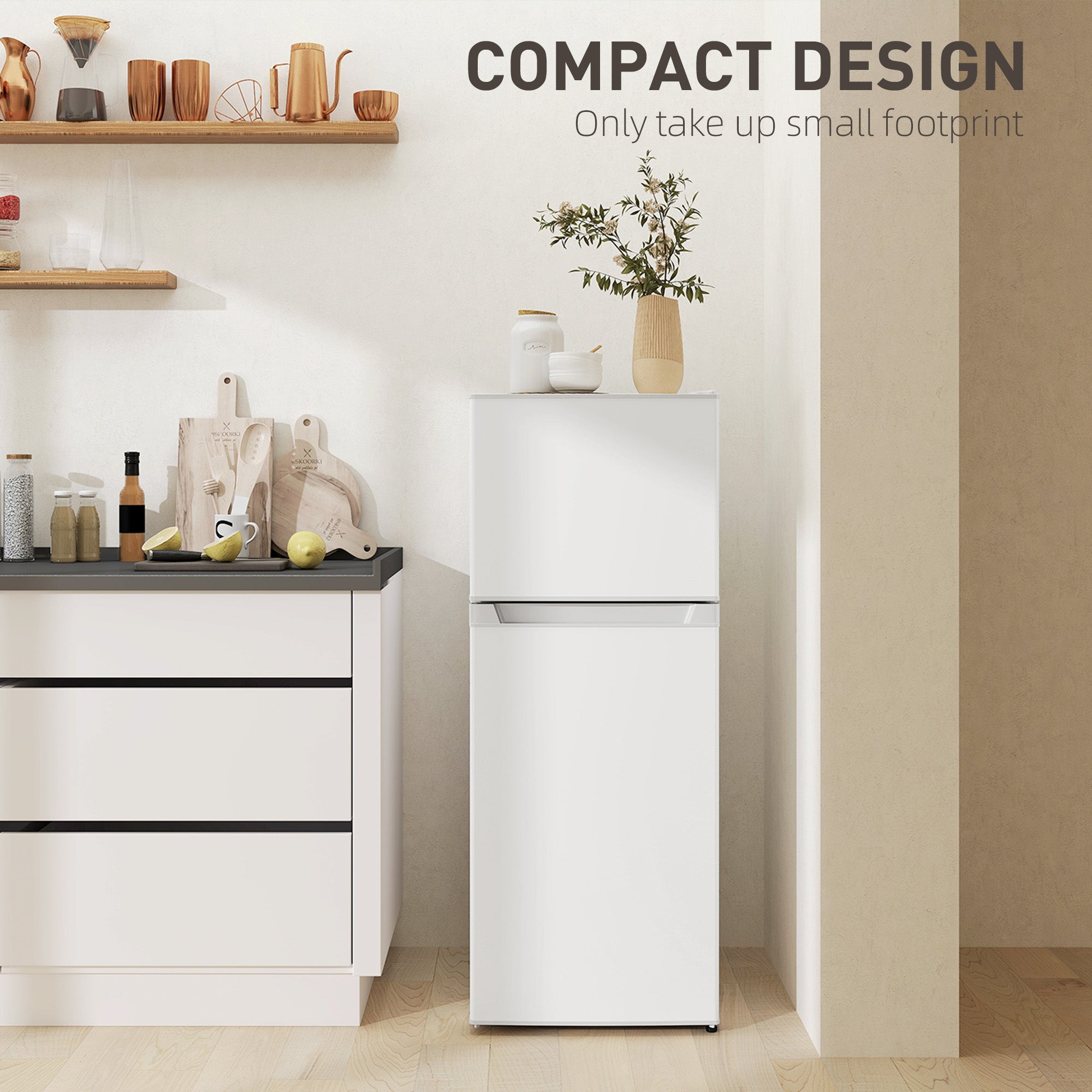 HOMCOM Small Fridge with Freezer, 4 Cu. Ft. Compact Refrigerator with Adjustable Shelves, Mechanical Thermostat, Reversible Double Doors for Bedroom, Dorm, Kitchen, White