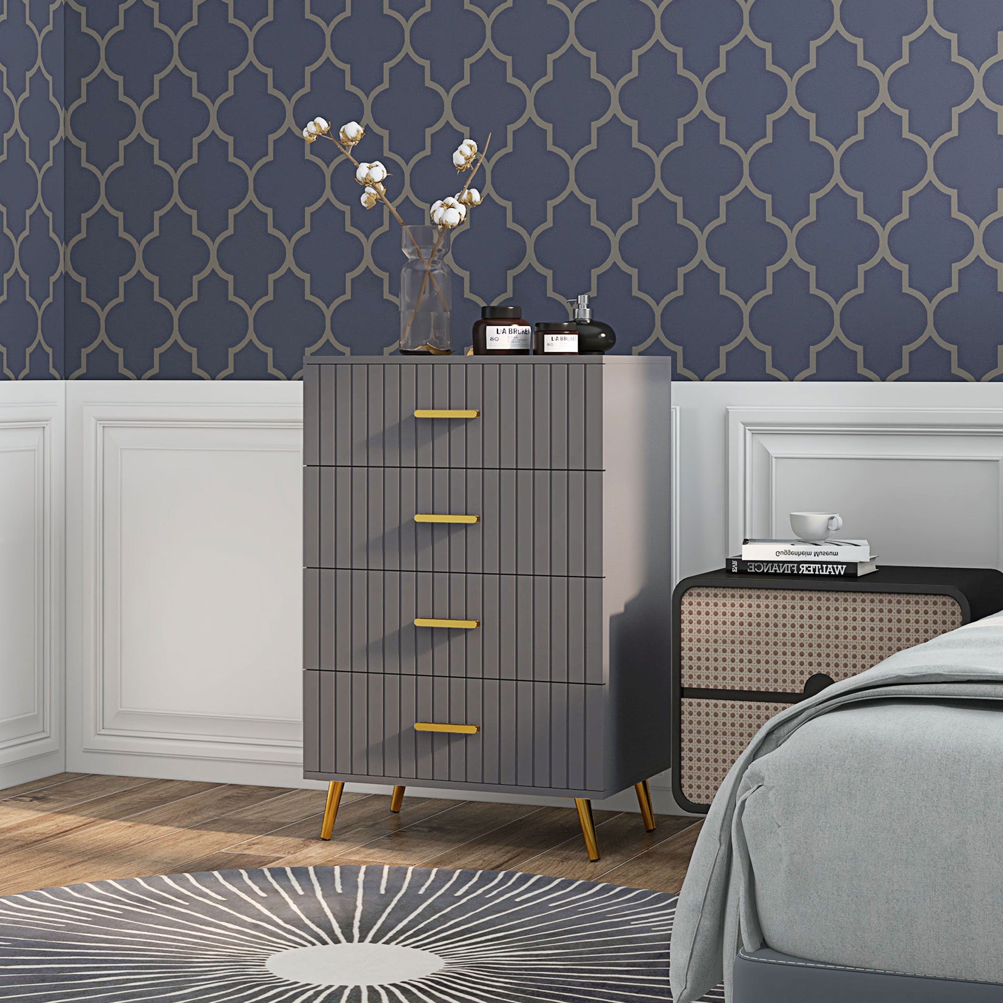 dark grey bedroom dresser Modern 4-Drawer Chest of Drawers - Dark Grey
