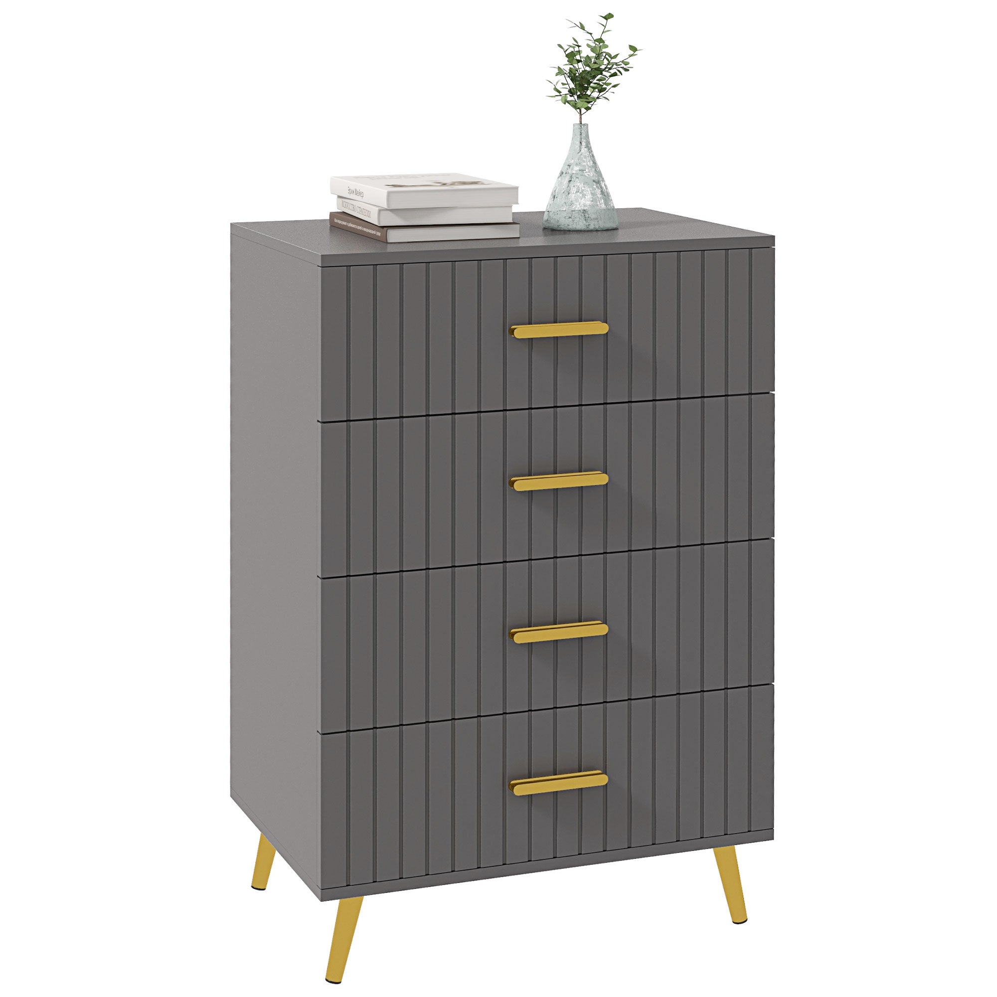 Modern 4-Drawer Chest of Drawers - Dark Grey | HOMCOM Modern 4-Drawer Chest of Drawers - Dark Grey | HOMCOM