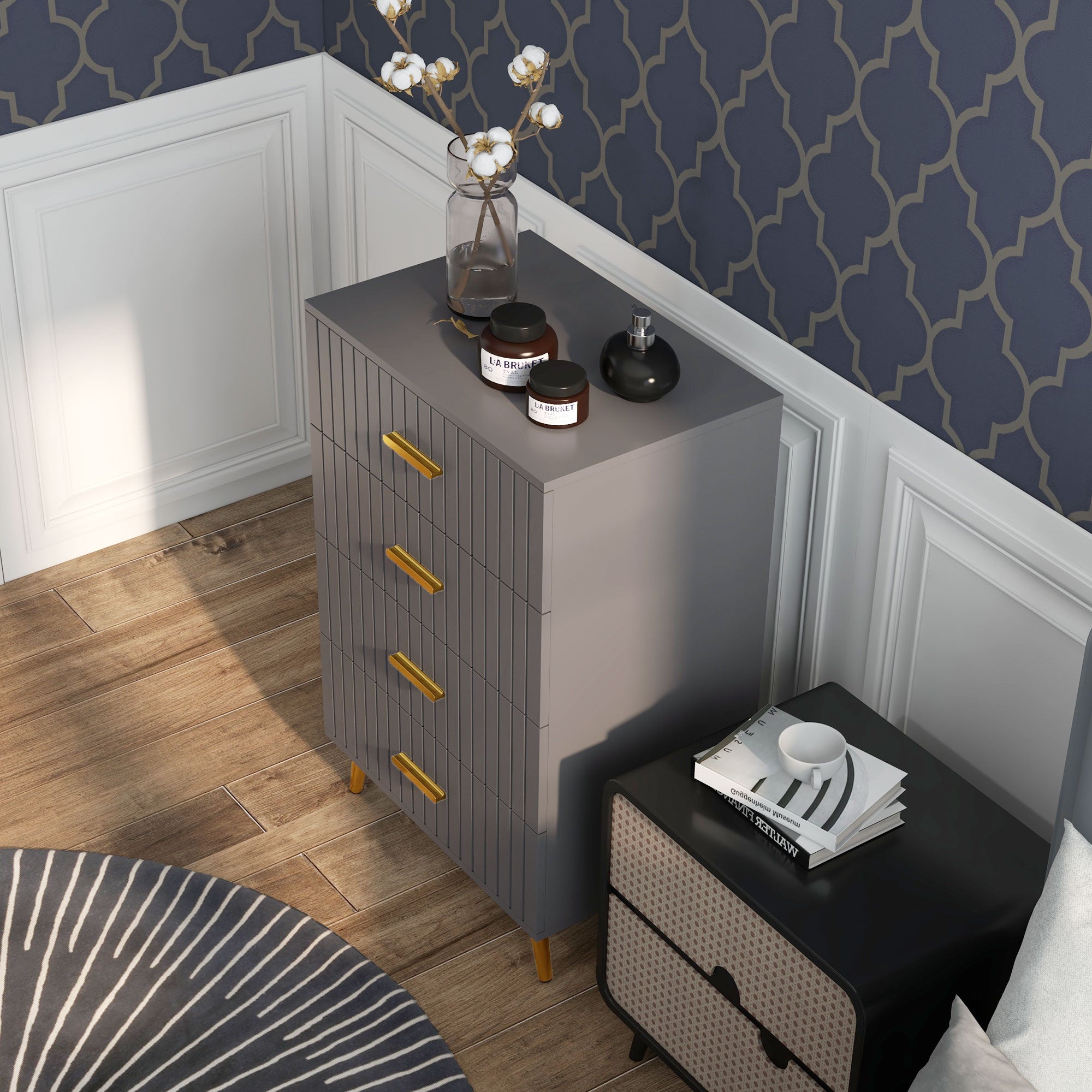 HOMCOM Bedroom Chest of Drawers, Modern 4-Drawer Dresser, Storage Drawer Unit with Aluminium Legs, Dark Grey