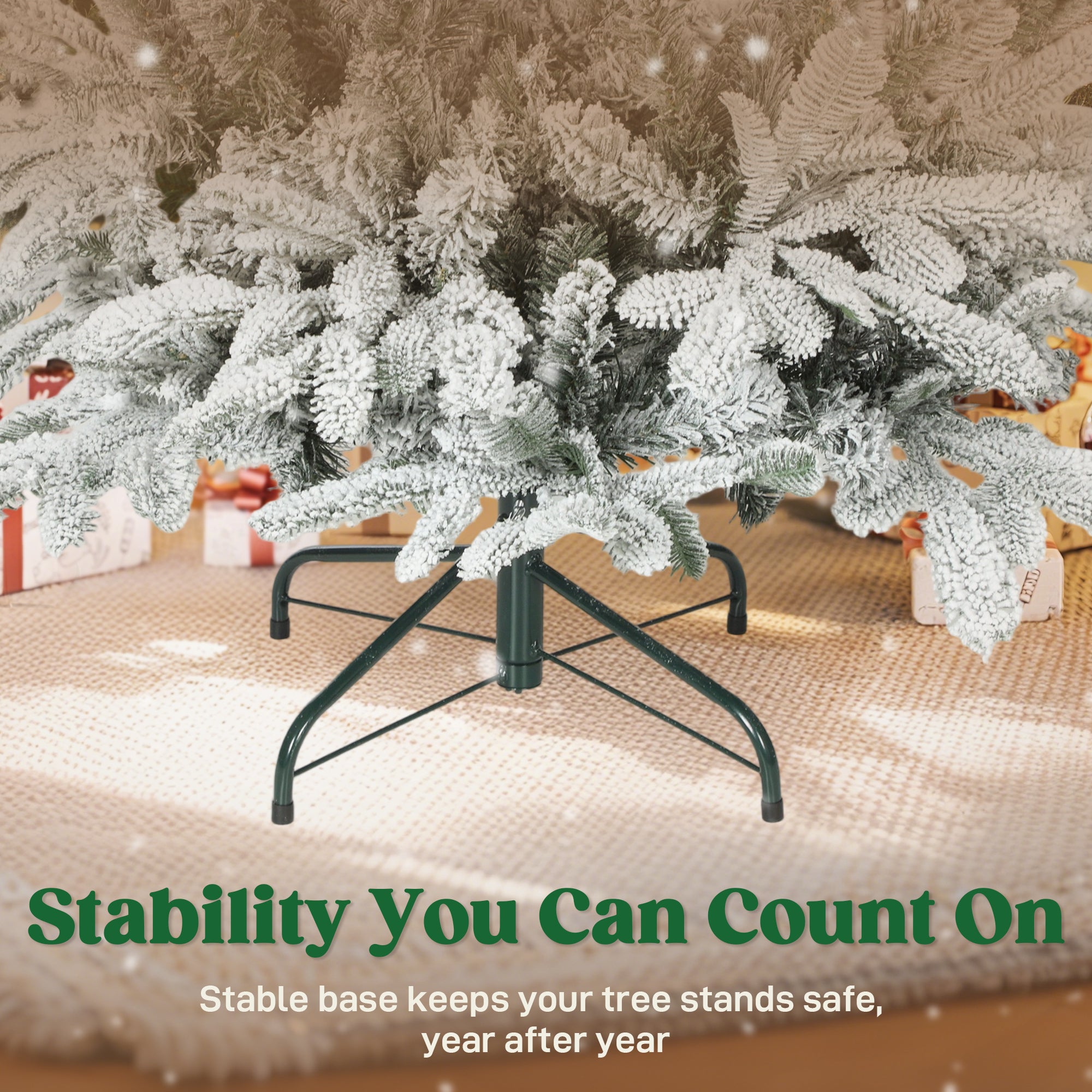 6 ft Artificial Flocked Christmas Tree with 1182 Branches, Hinged Xmas Tree with Foldable Metal Stand, Easy Assembly for Home Office Decor