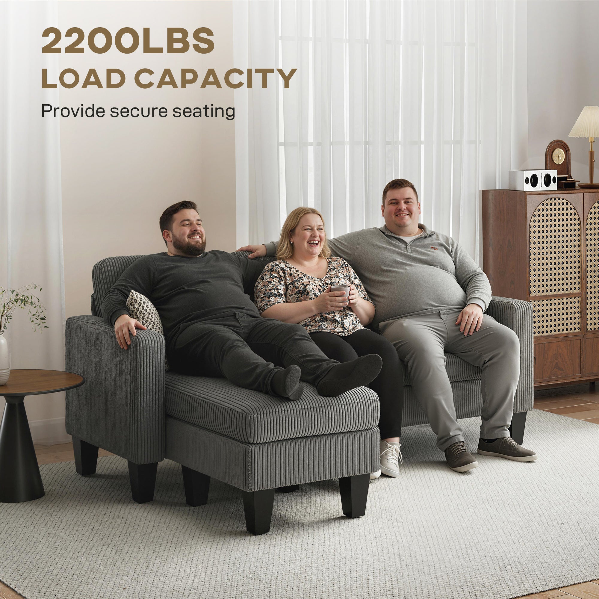 73" Sectional Sofa, L Shaped Couch with Reversible Chaise or Ottoman, Corduroy 3 Seat Sectional Couch for Living Room, Bedroom, Apartment, 2200lb Capacity, Dark Gray