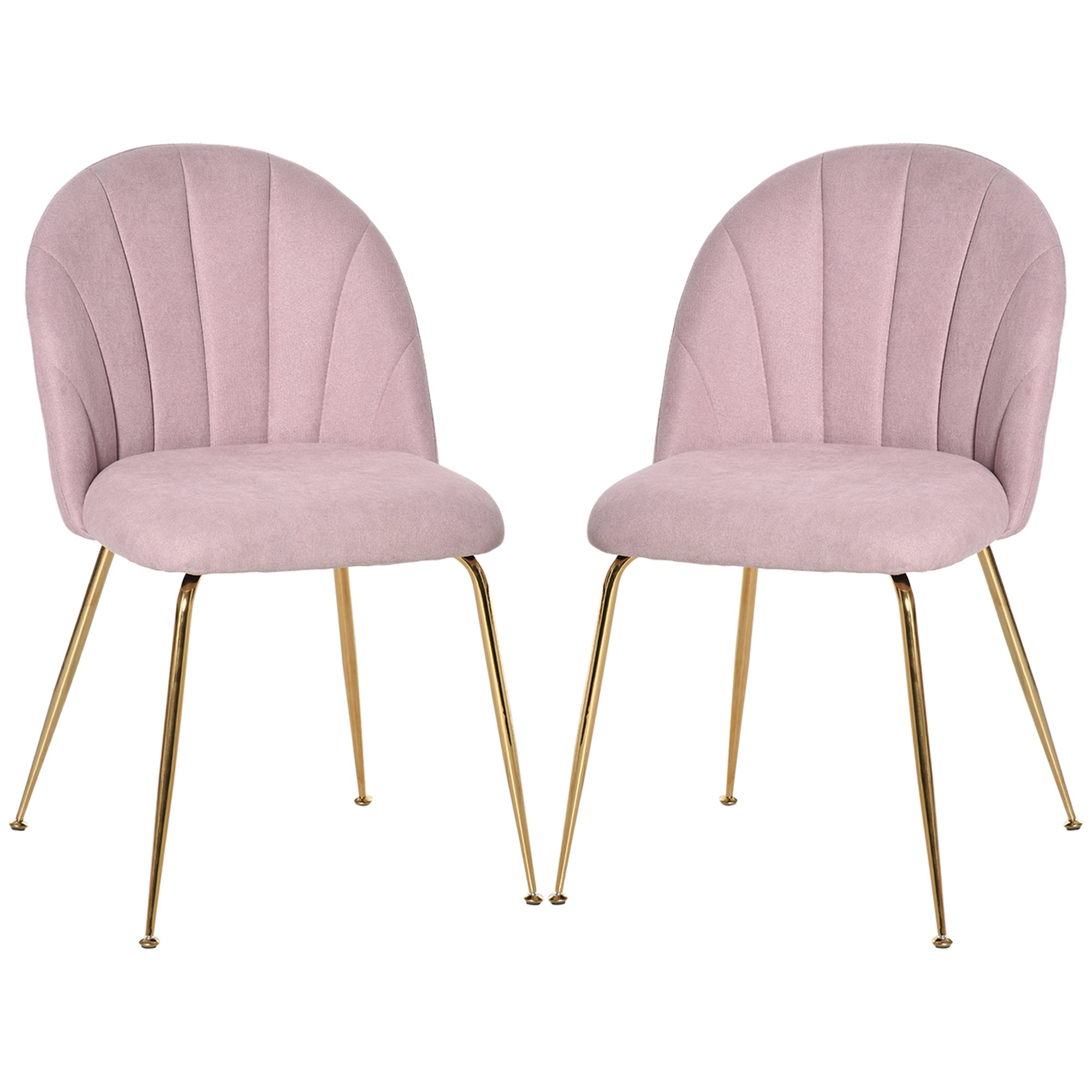 HOMCOM Modern Dining Chairs Set of 2, Upholstered Kitchen Chairs, Accent Chair with Gold Metal Legs for Kitchen, Dining Room, Pink