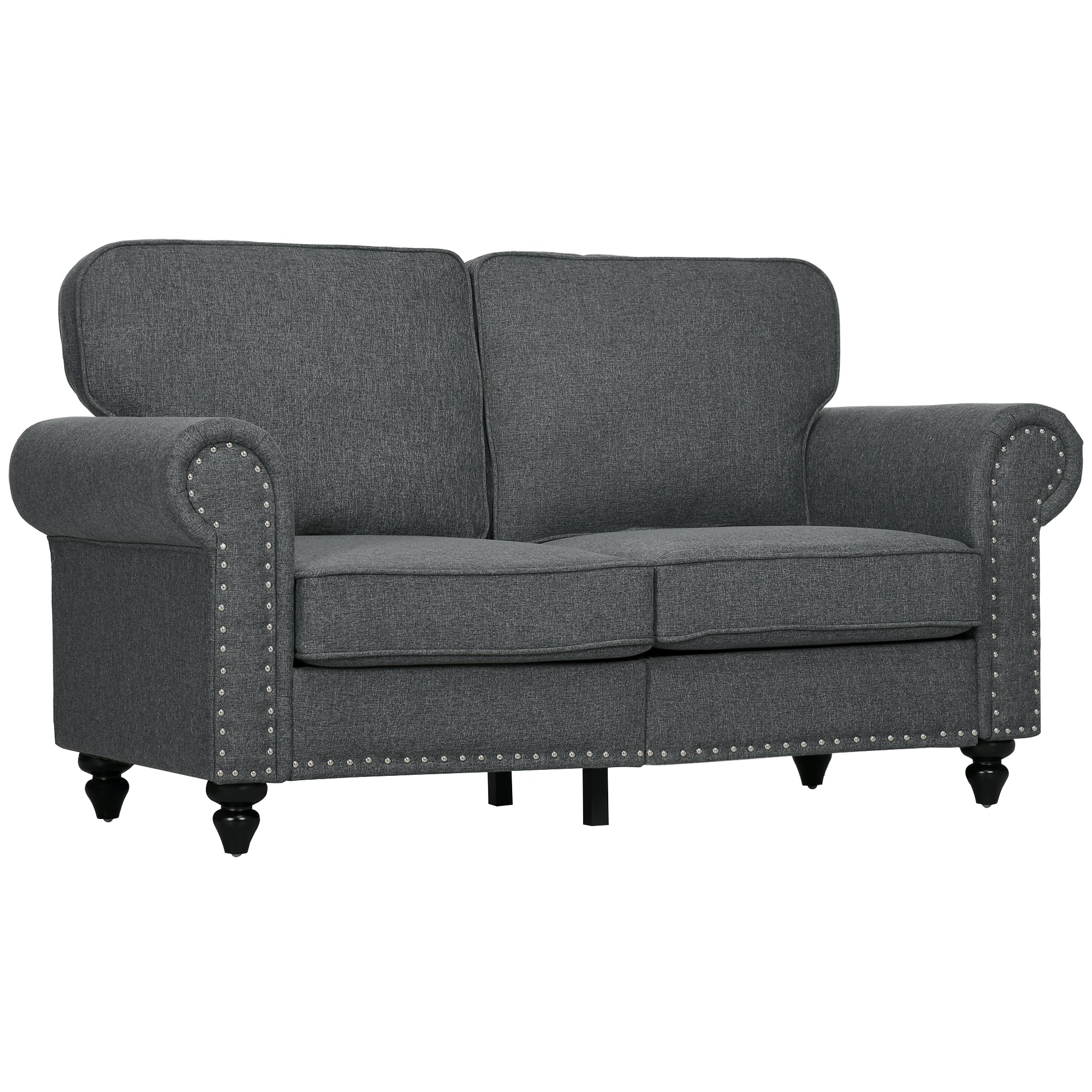 Mid Century Modern Loveseat Sofa, 2 Seater Small Couch with Nailhead Trim, for Living Room, Bedroom, Charcoal Gray