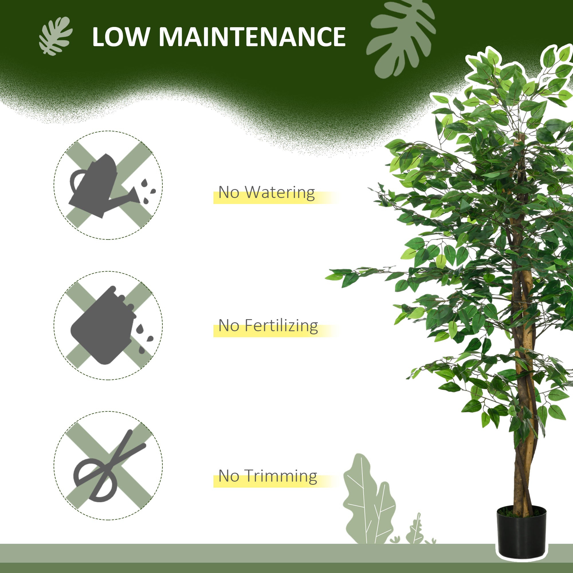 HOMCOM Decorative Artificial Plants Ficus in Pot, Fake Plants for Home Indoor Outdoor Decor, 150cm