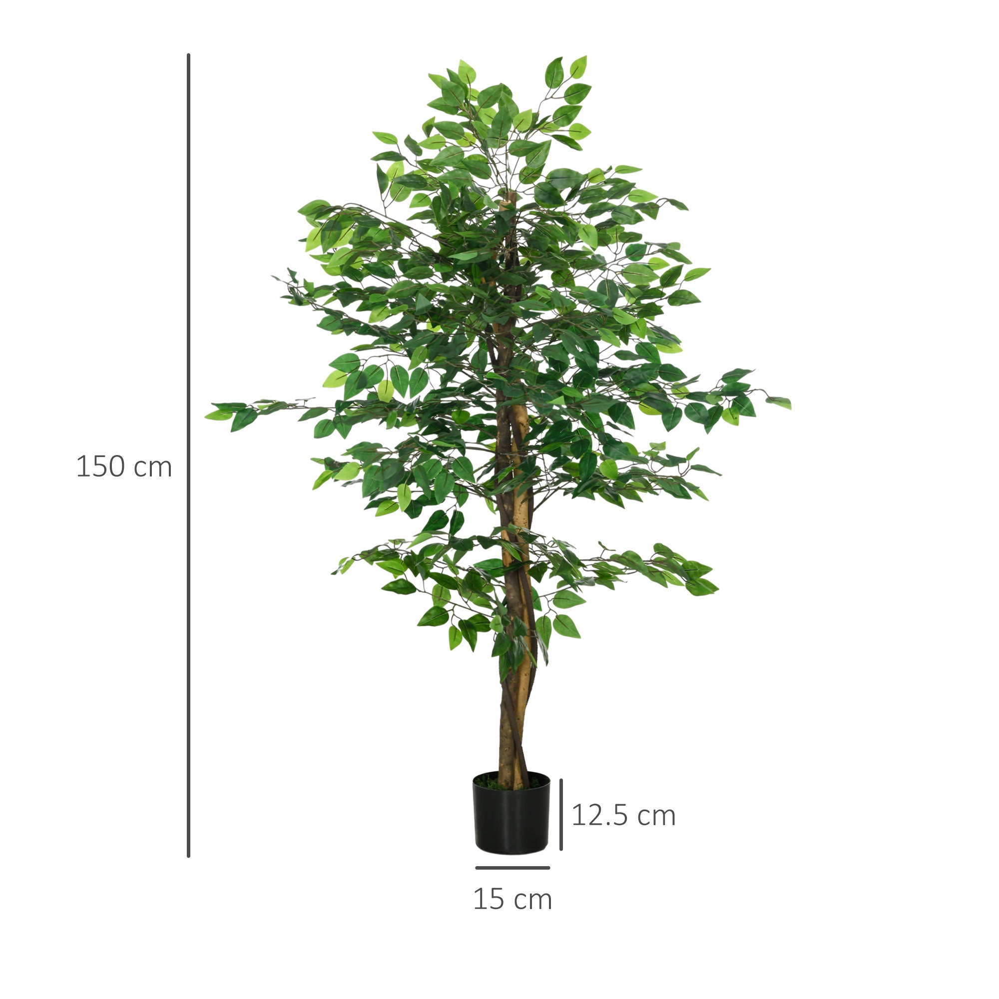 HOMCOM Decorative Artificial Plants Ficus in Pot, Fake Plants for Home Indoor Outdoor Decor, 150cm