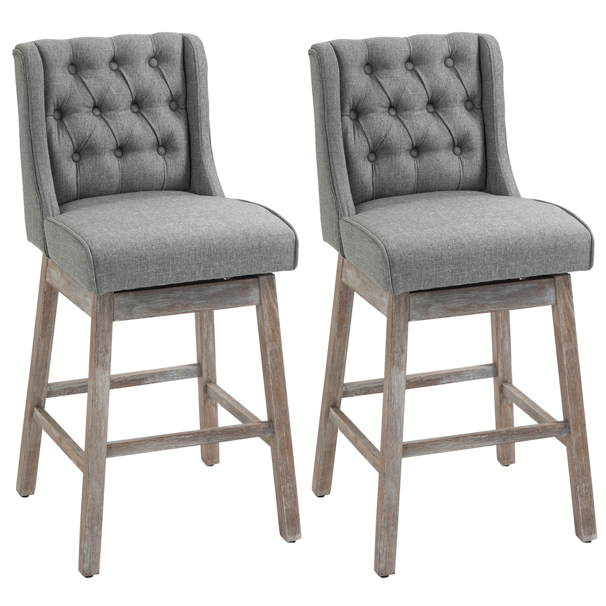 Bar Height Bar Stools Set of 2 180 Degree Swivel Barstools 30" with Solid Wood Footrests Gray