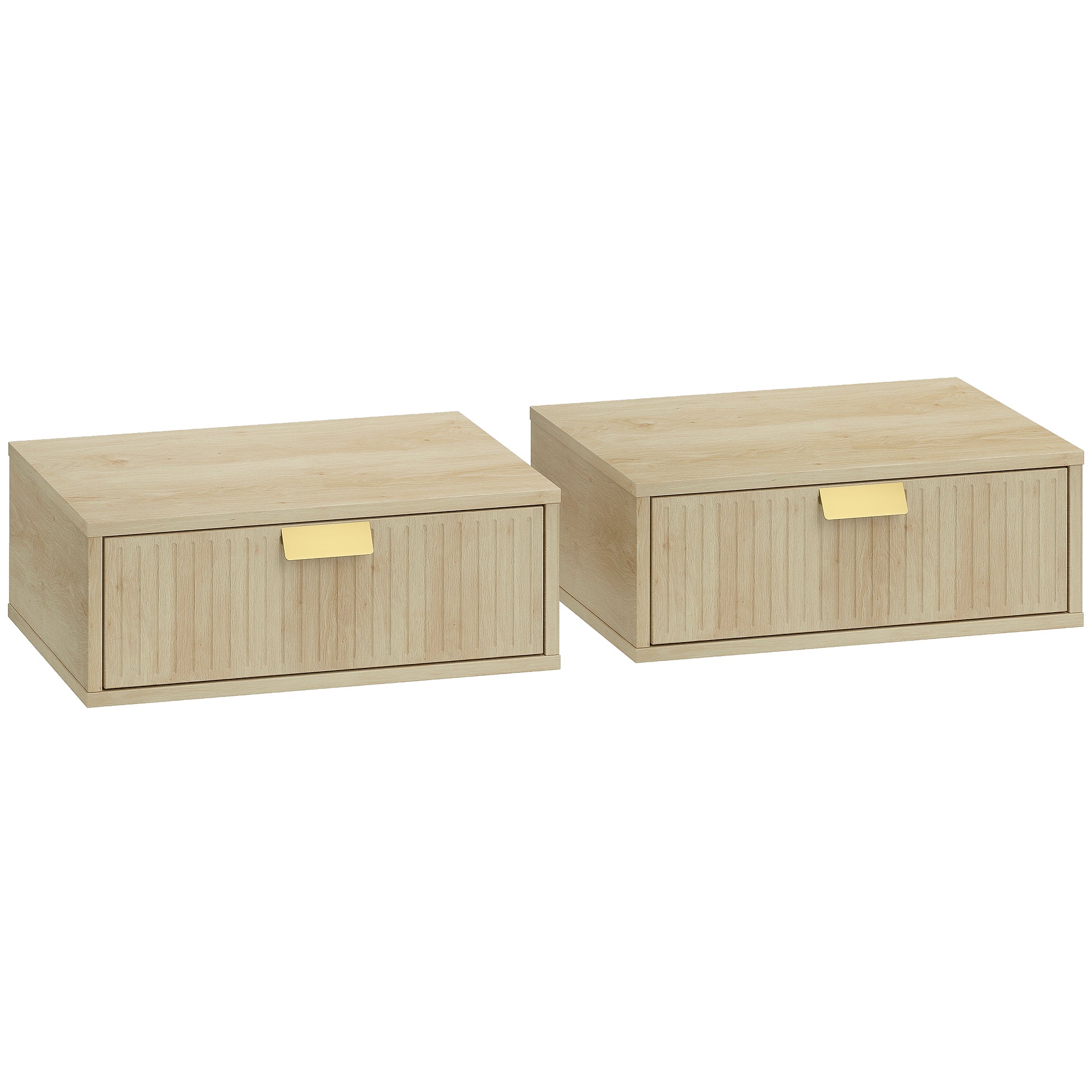 Modern Floating Nightstands Set of 2, Wall Mounted Bedside Tables with Wave Drawer for Bedroom and Living Room, Oak