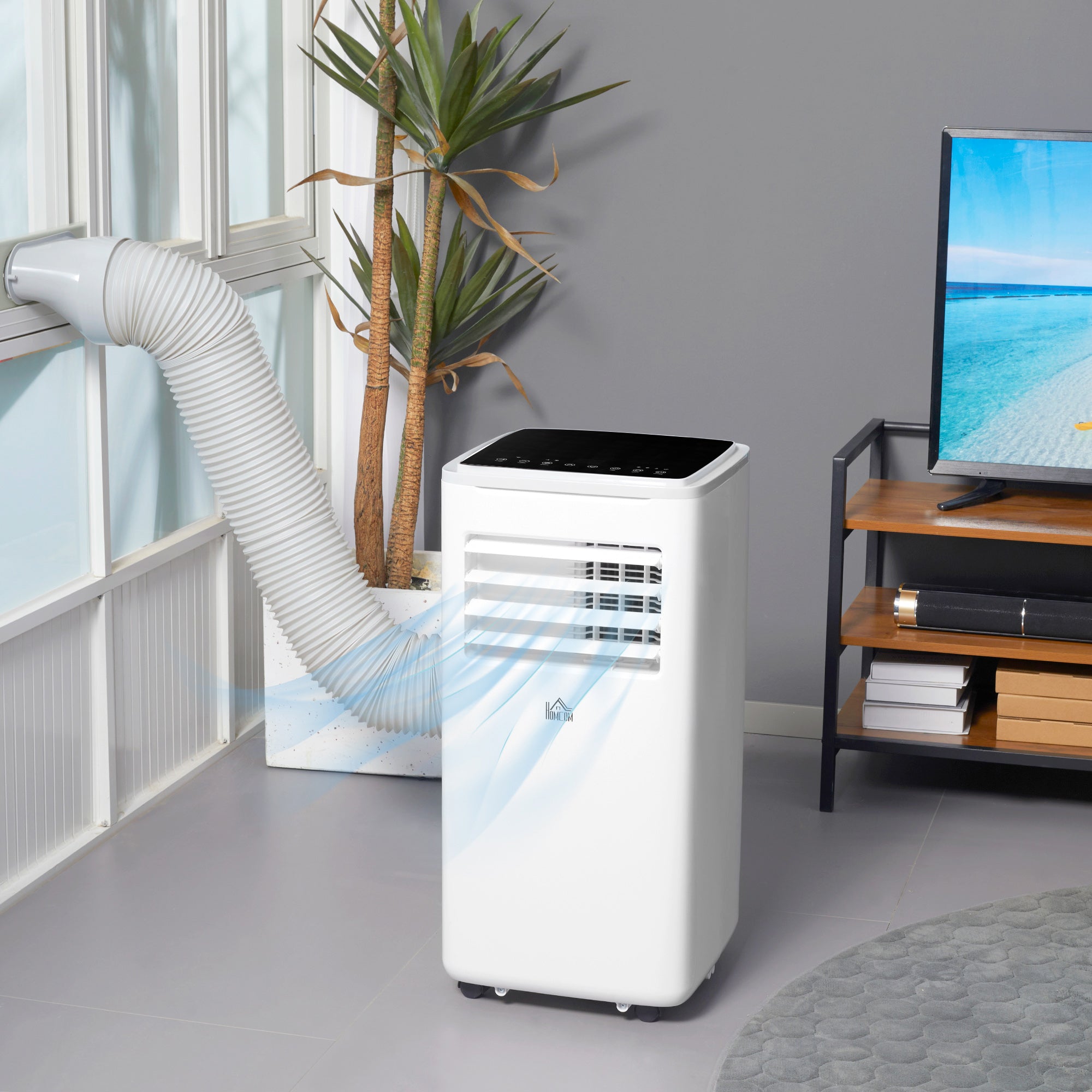 HOMCOM 9000 BTU Portable Air Conditioner, Smart Home WiFi Compatible, 4 in 1 Air Conditioning Unit, Dehumidifier, Fan with Remote, 24H Timer, Window Venting Kit, 20m², R290, A Energy Efficiency
