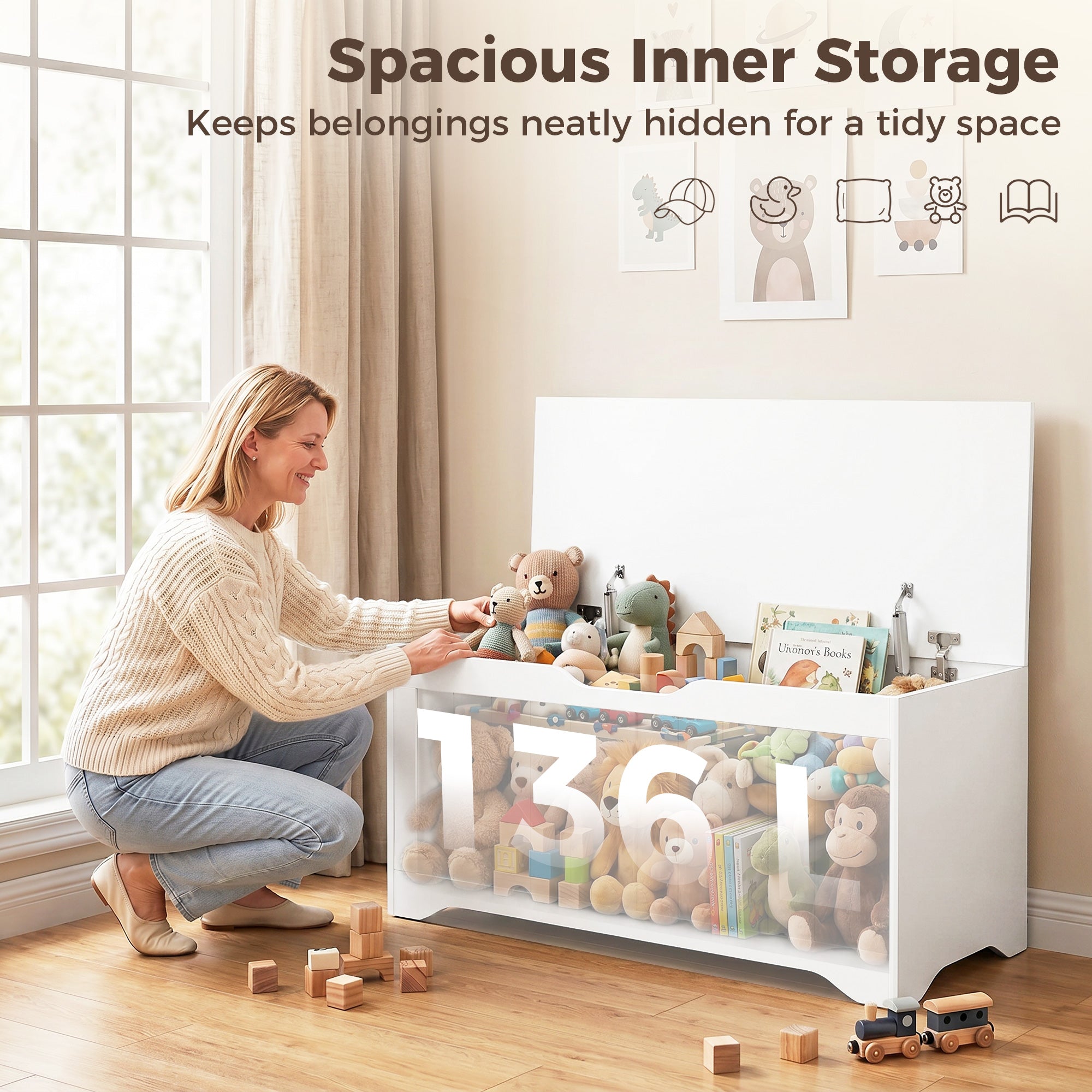 Storage Chest, Modern Storage Trunk with 2 Safety Hinges and Handle-Free Design, Storage Bench for Living Room, Shoe Bench for Entryway, 39.4" x 15.7" x 17.7", White