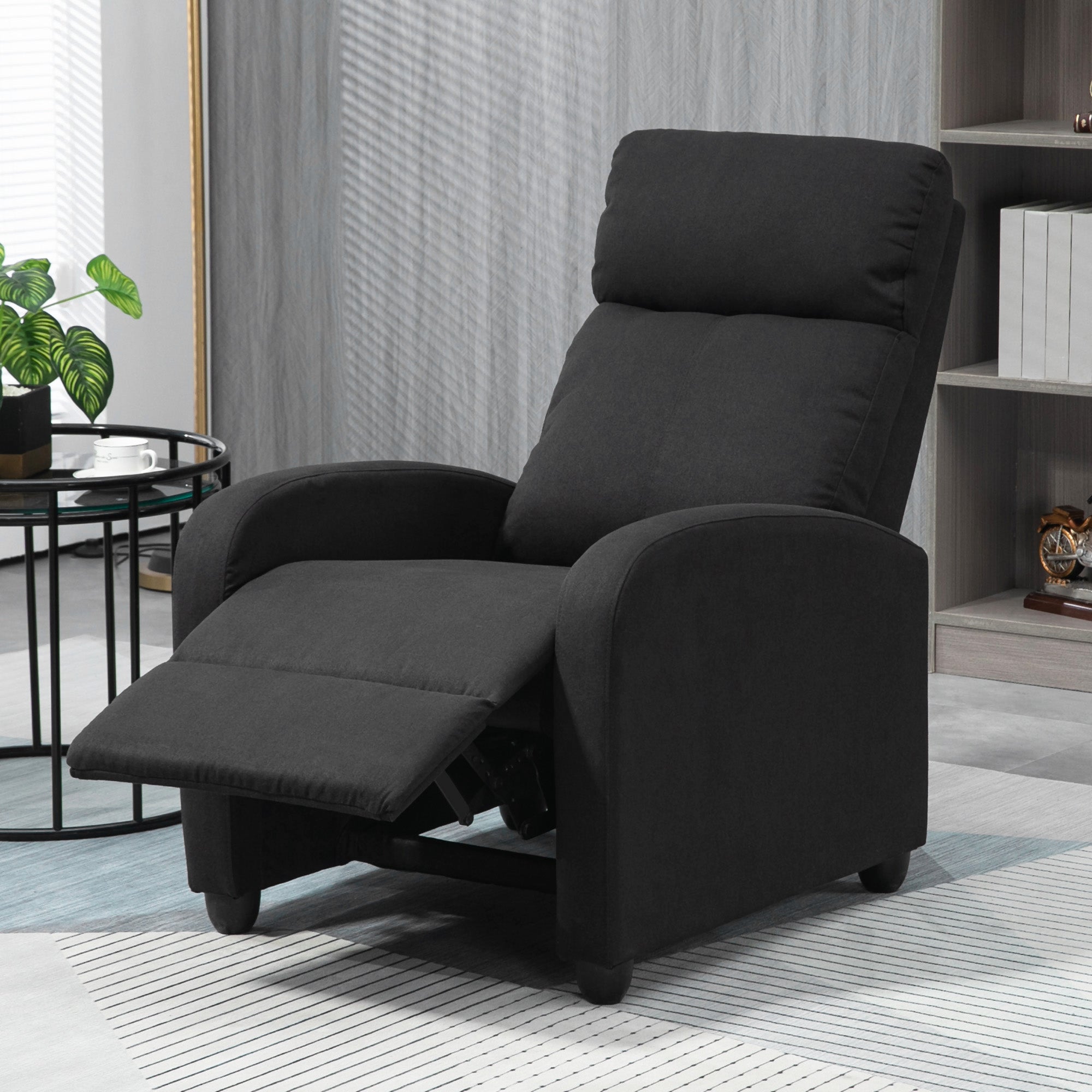 HOMCOM Push Back Recliner Chair, Fabric Home Theater Seating, Single Reclining Sofa Chair with Padded Seat for Living Room, Black