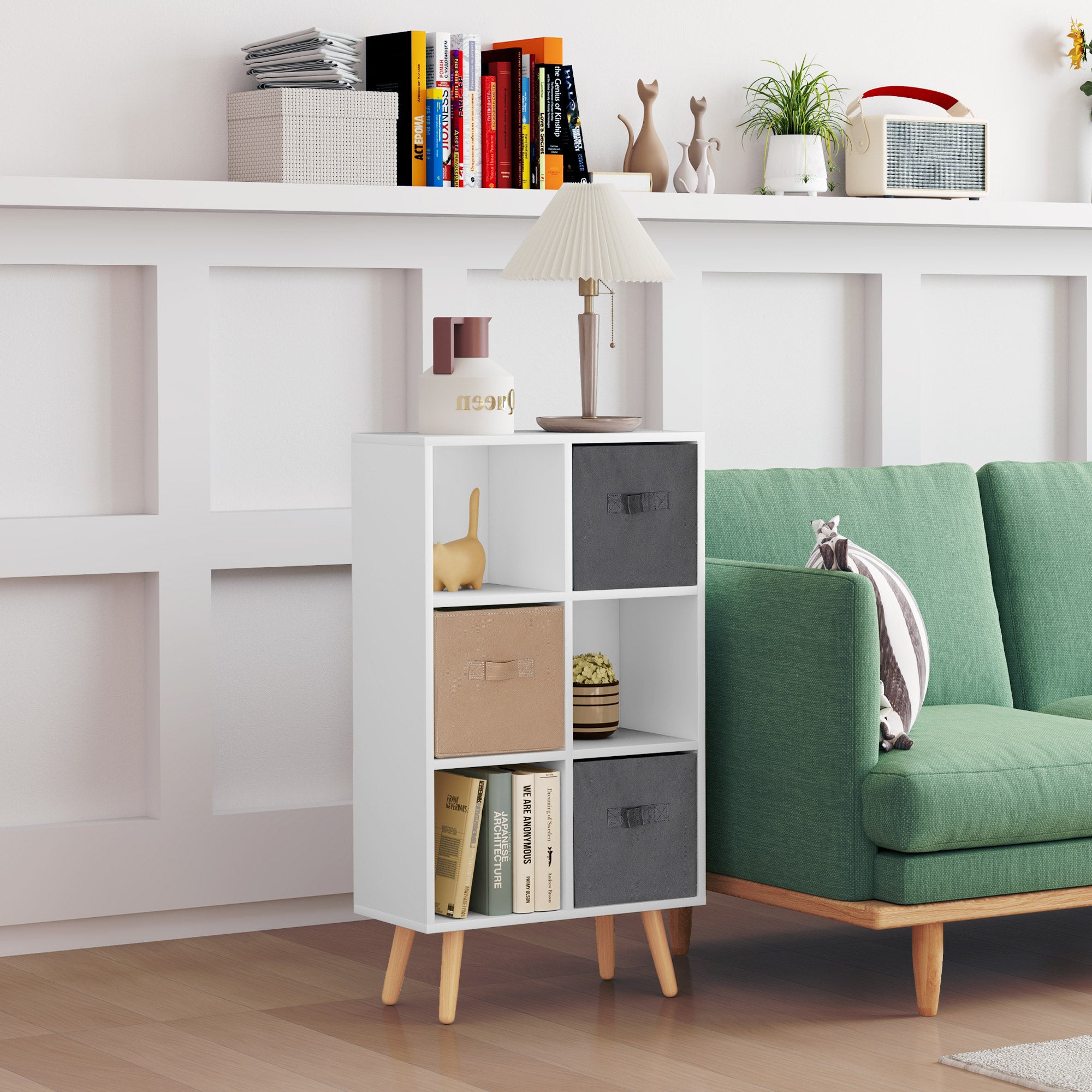 HOMCOM Freestanding 6 Cube Storage Cabinet Unit w/ 3 Fabric Drawers Handles Home Office Organisation Shelves Furniture