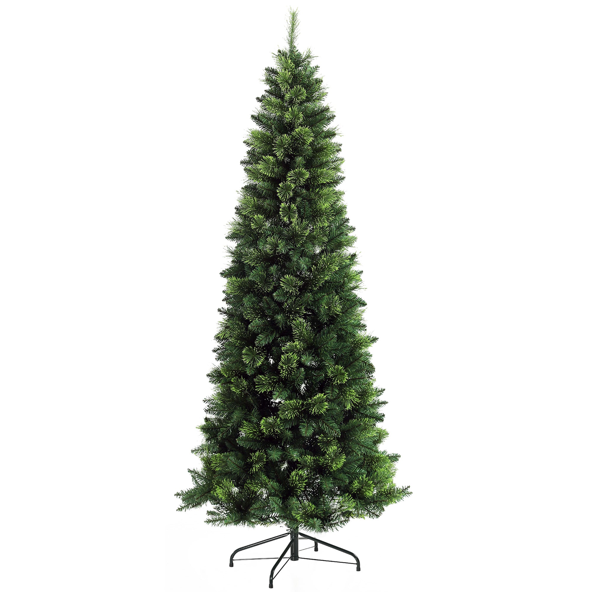 7.5' Artificial Pencil Christmas Trees, with Auto Open, Steel Base, Pine Needles, for Home Xmas Decoration