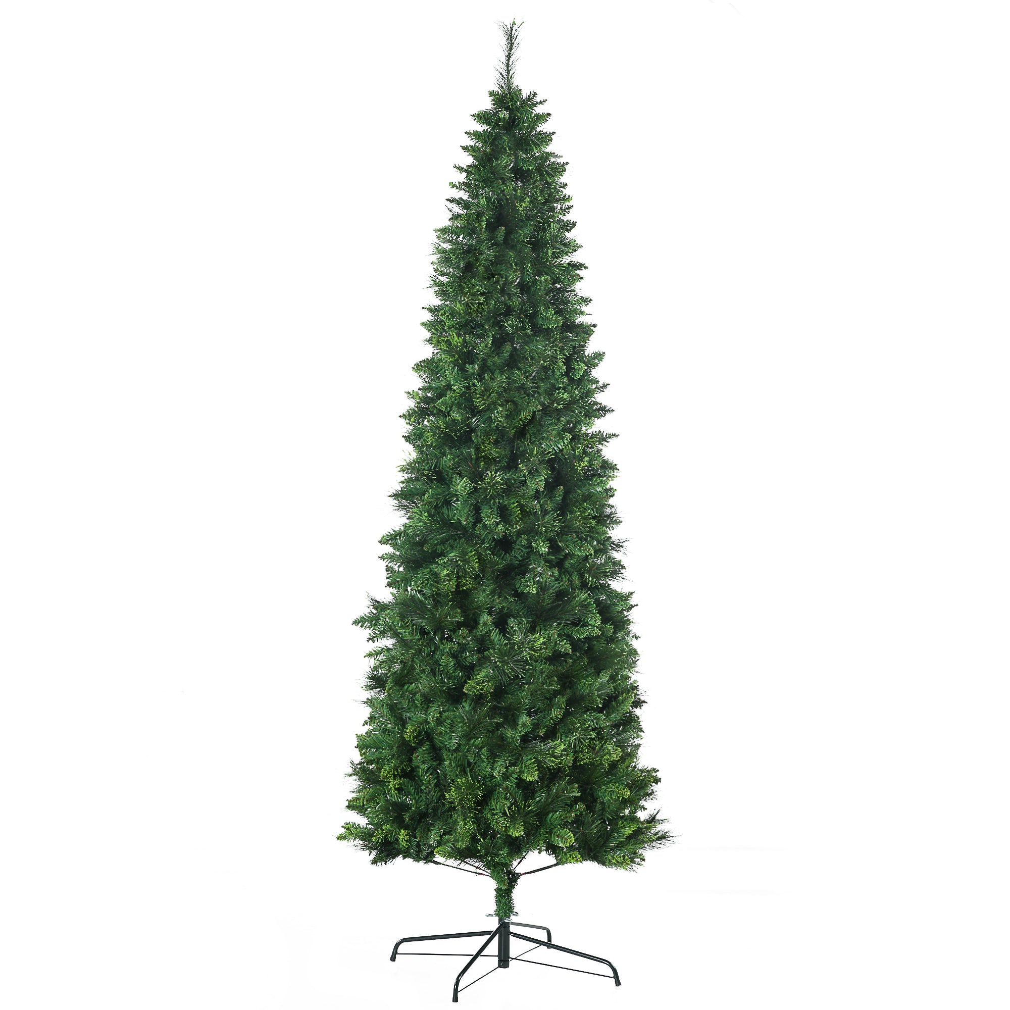 7.5' Artificial Pencil Christmas Trees, with Auto Open, Steel Base, Pine Needles, for Home Xmas Decoration