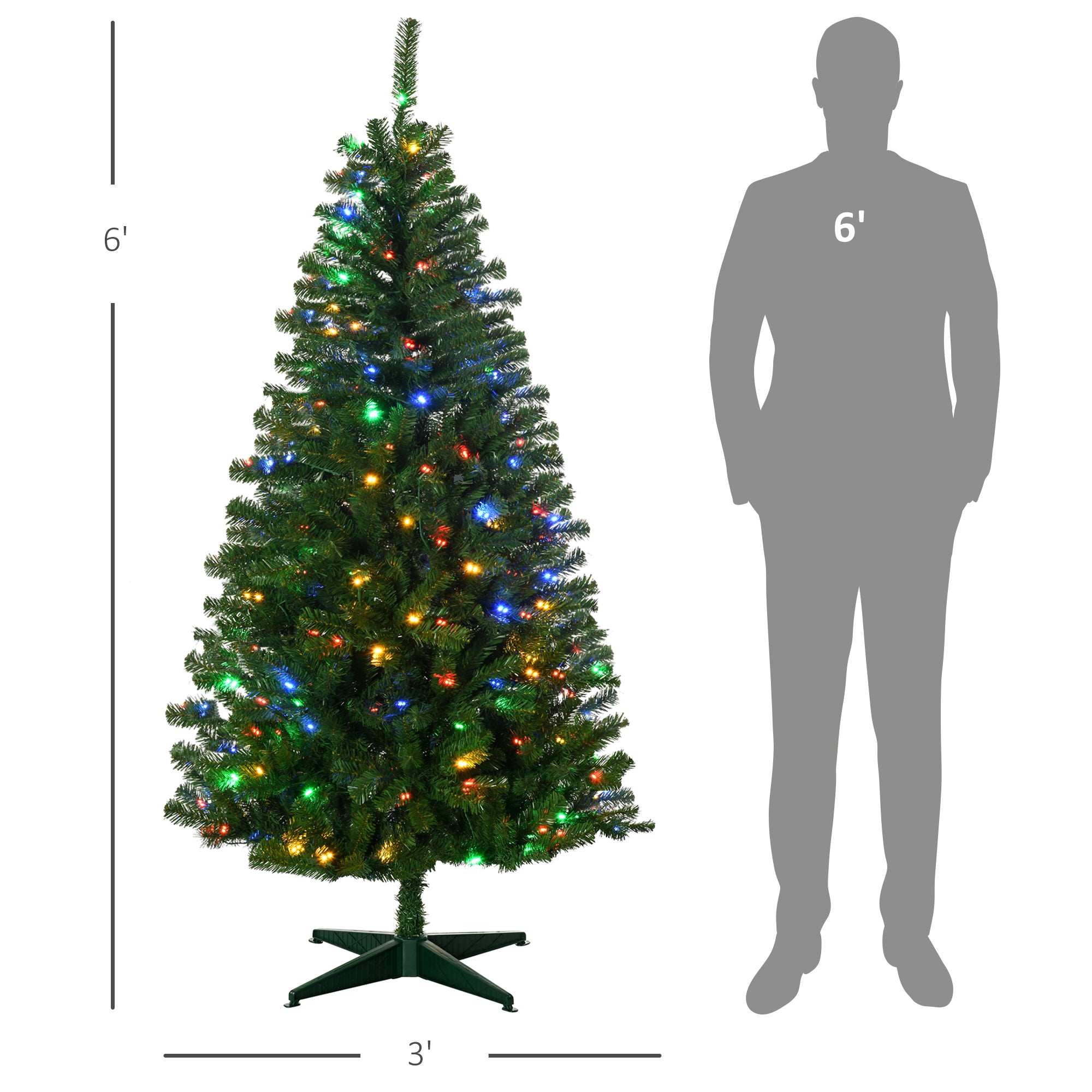 6' Artificial Prelit Christmas Trees with Warm White or Colorful LED Lights, Auto Open