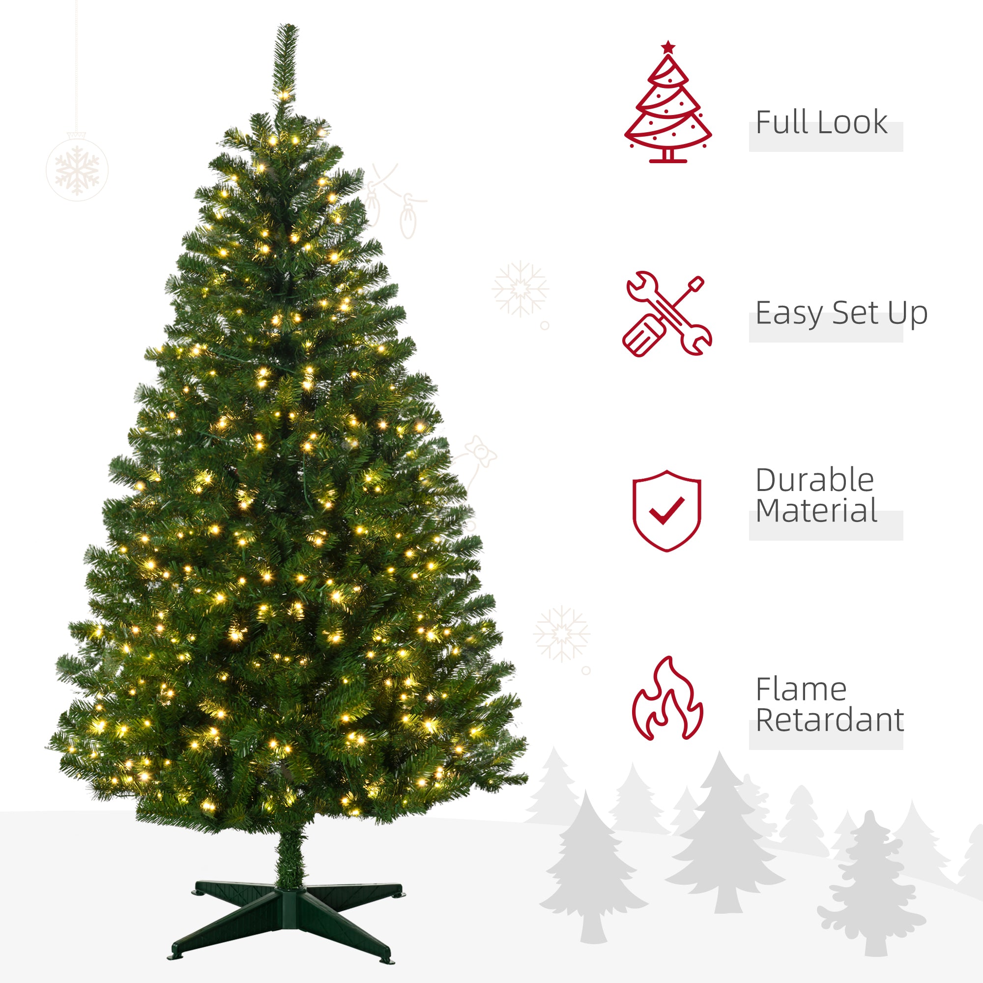 6' Artificial Prelit Christmas Trees with Warm White or Colorful LED Lights, Auto Open