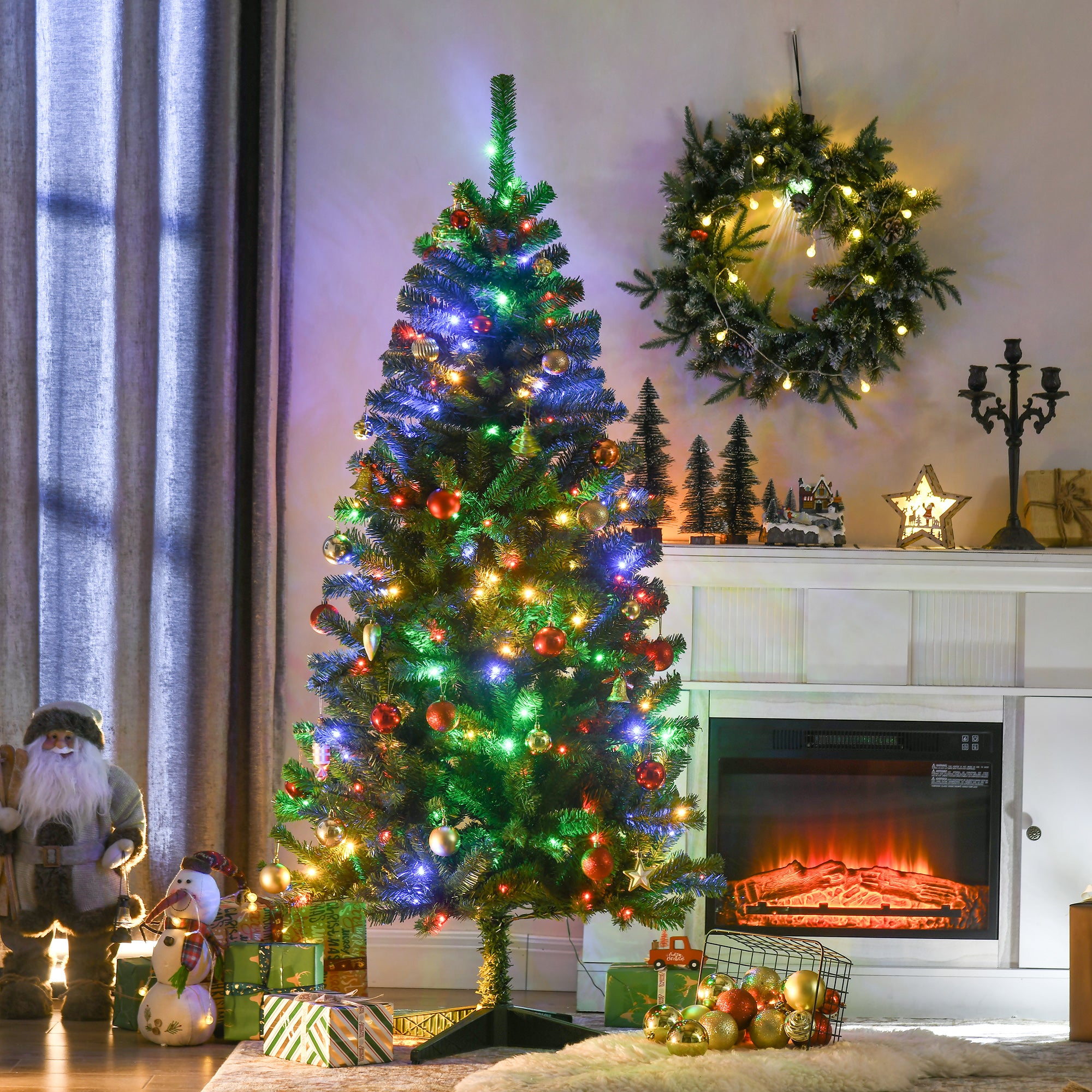 6' Artificial Prelit Christmas Trees with Warm White or Colorful LED Lights, Auto Open