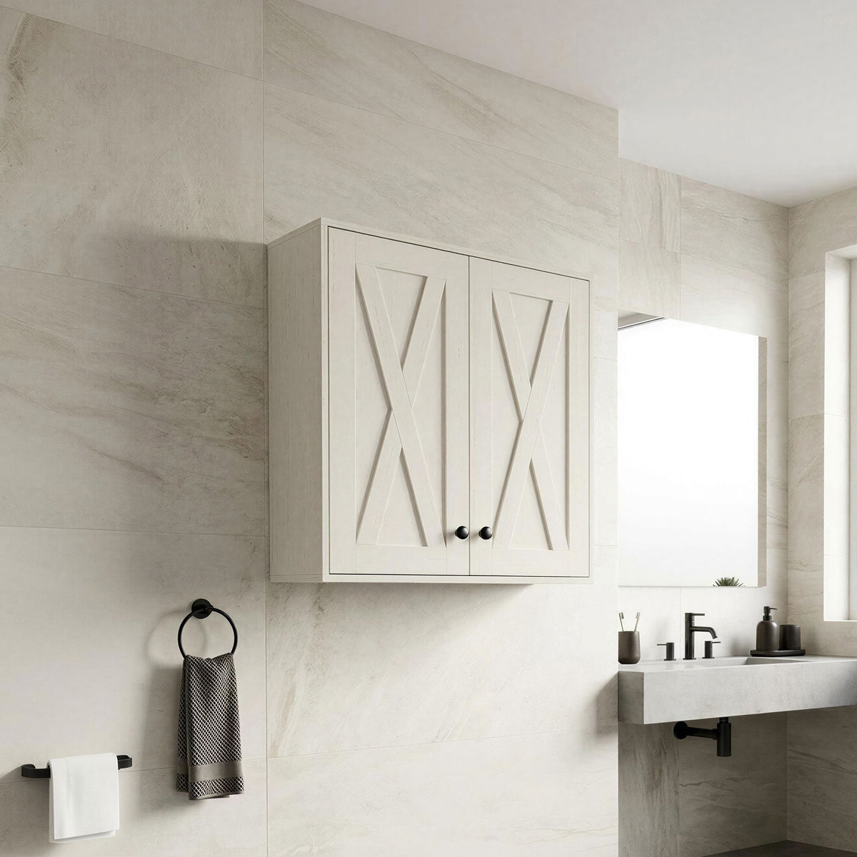 Bathroom Wall Cabinet, Modern Medicine Cabinet Wall Mounted, Over The Toilet Space Saver with Double Doors and Adjustable Storage for Toilet, Washroom, White