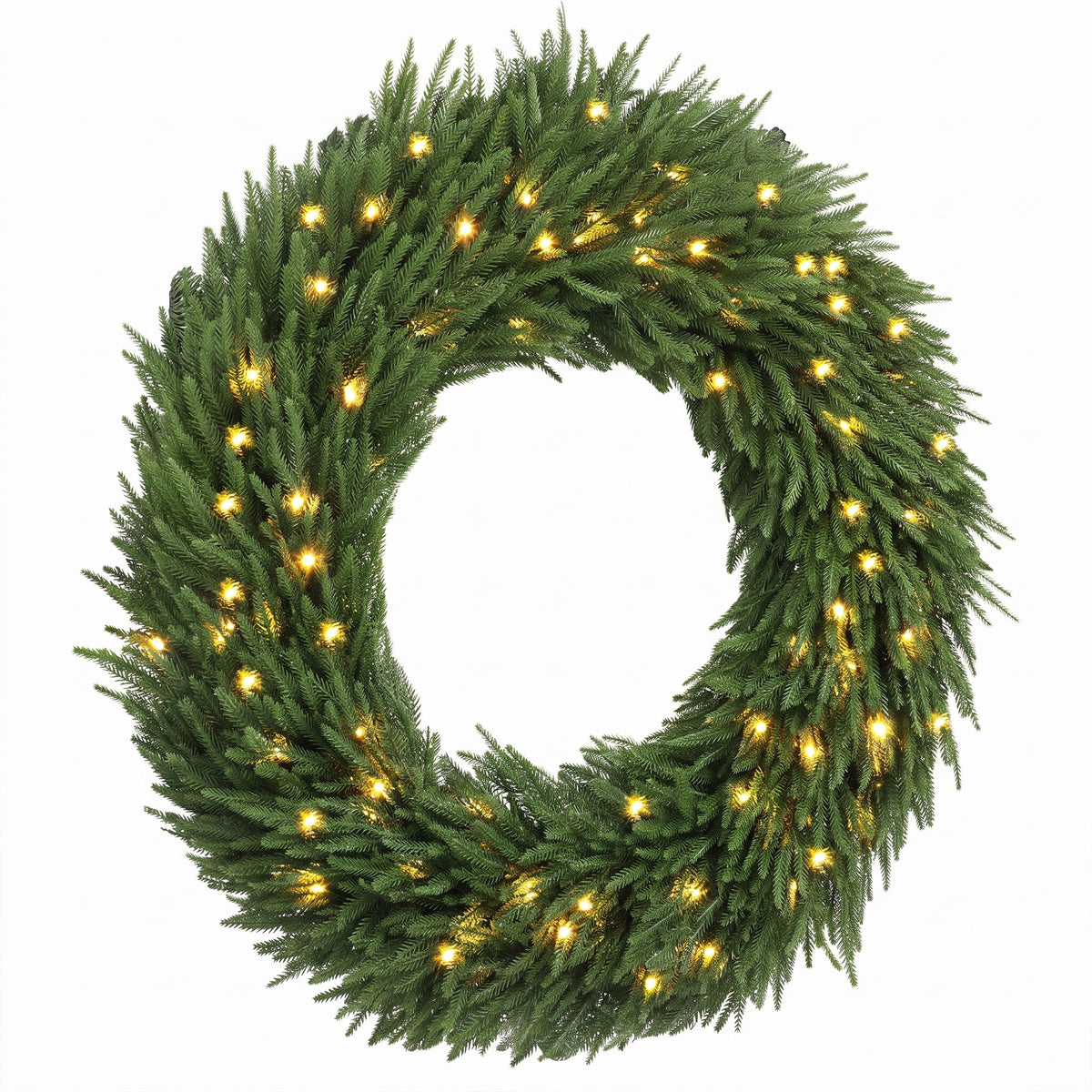48 in Pre-Lit Norfolk Pine Artificial Christmas Wreath, Christmas Decoration with 150 LED Lights, 770 Branch Tips, All-PE Leaves for Door, Indoor Covered Outdoor, Green