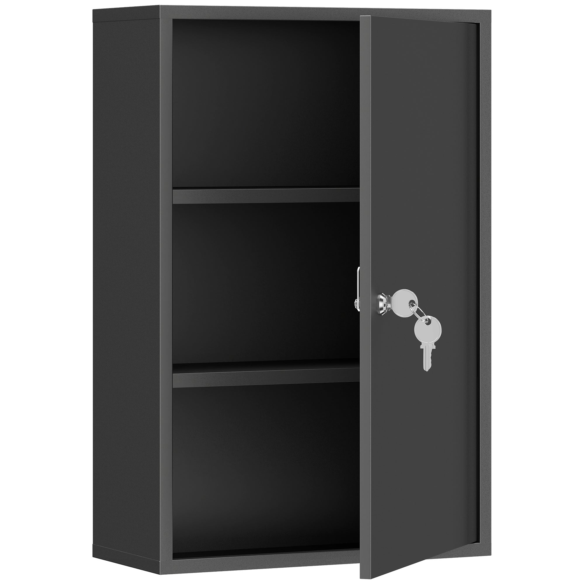 Steel Wall Mount Medicine Cabinet 3 Tier Emergency Box for Bathroom Kitchen, Lockable with 2 Keys, Black