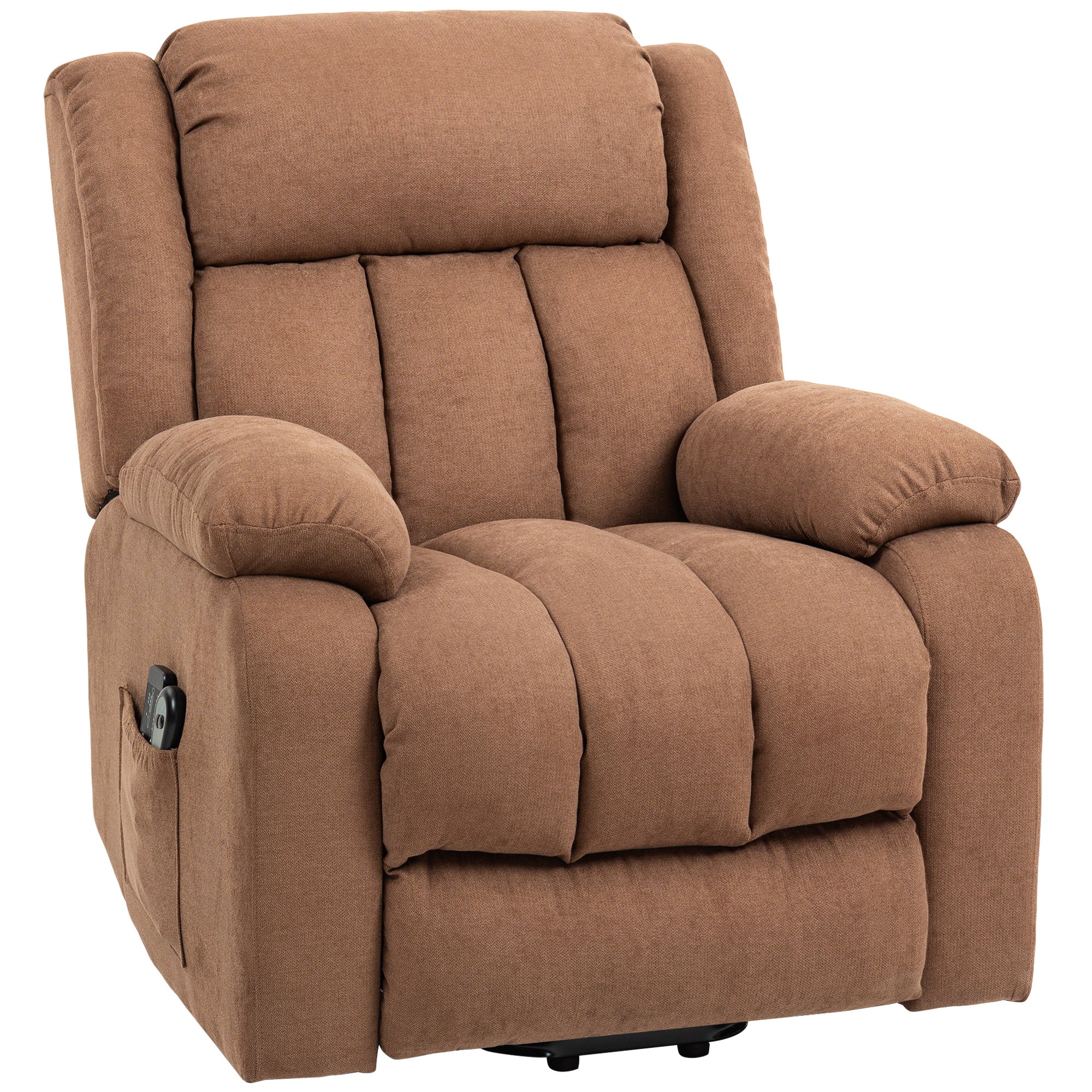 Power Lift Recliner Chair with Massage, Linen Overstuffed Lift Chair for Elderly, Electric Recliner Armchair with Footrest, Remote Control and Side Pocket, for Living Room, Brown