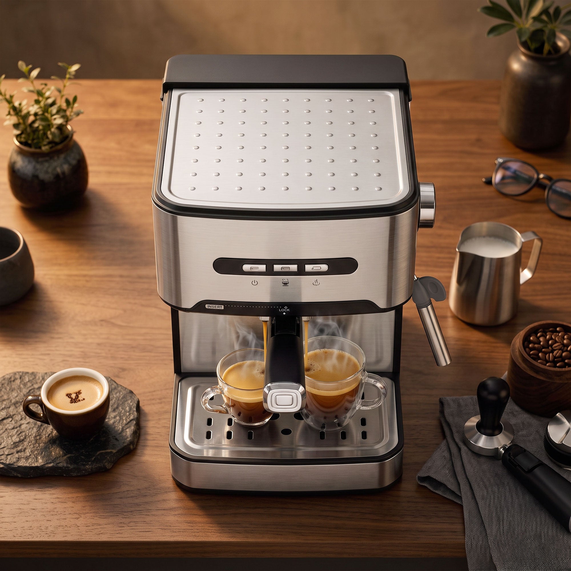 Espresso Machine with Milk Frother Wand, 1.6 L Water Tank, 850W Semi Automatic 20 Bar Coffee Machine, Latte and Cappuccino Maker with Double Shot, Hot Water, Cup Warming, Black and Silver