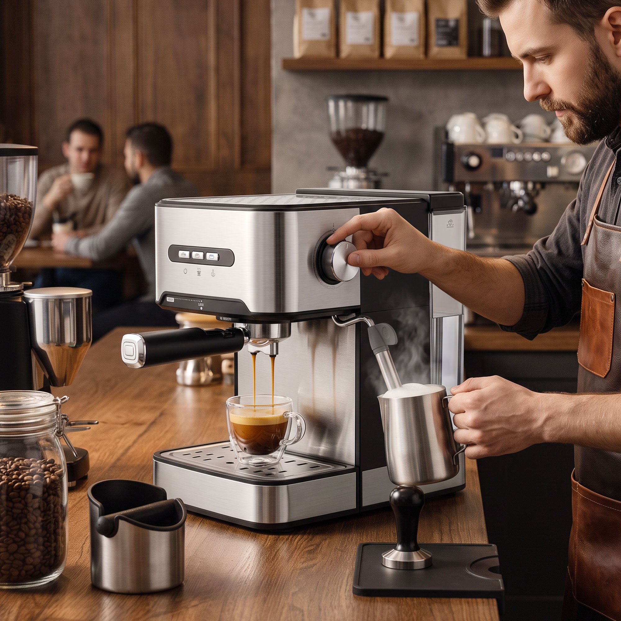 Espresso Machine with Milk Frother Wand, 1.6 L Water Tank, 850W Semi Automatic 20 Bar Coffee Machine, Latte and Cappuccino Maker with Double Shot, Hot Water, Cup Warming, Black and Silver