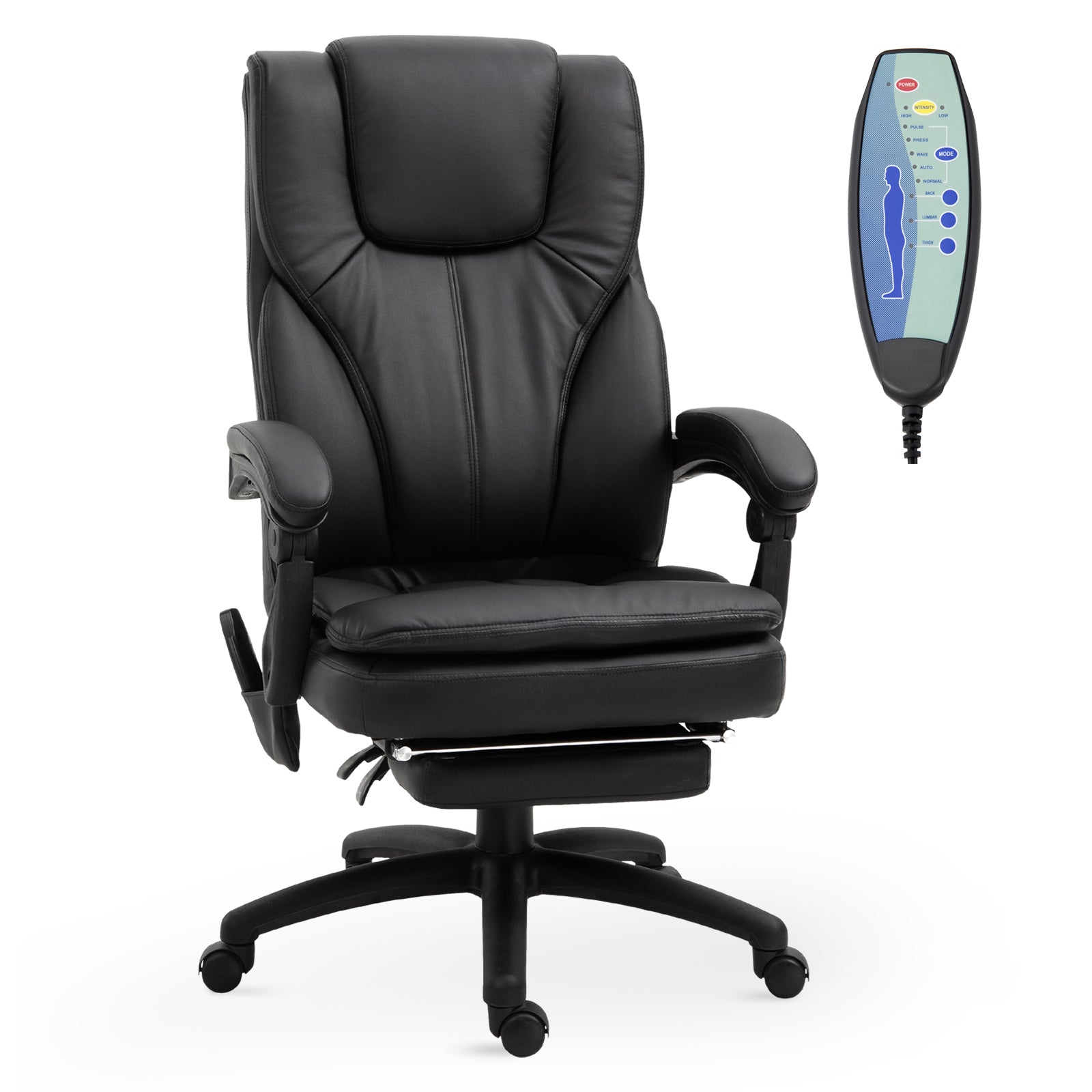 Vinsetto Office Chair High Back 6-Point Vibration Massage Reclining 360° Swivel Height Adjustable with Retractable Footrest, Remote Controller,PU leather, Black