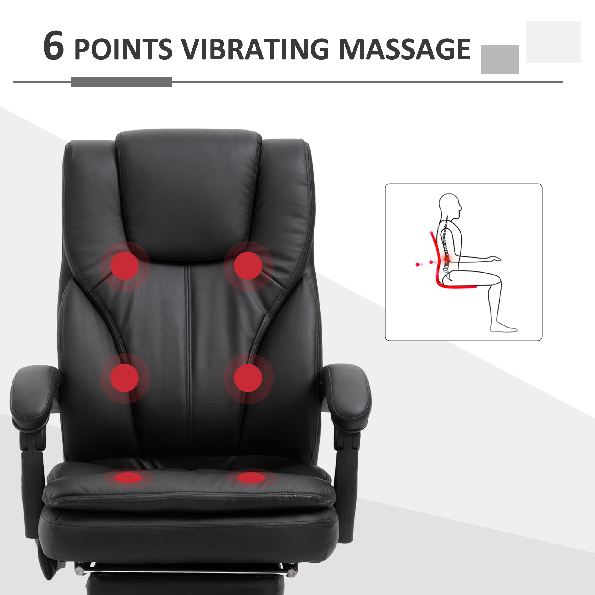 Vinsetto Office Chair High Back 6-Point Vibration Massage Reclining 360° Swivel Height Adjustable with Retractable Footrest, Remote Controller,PU leather, Black